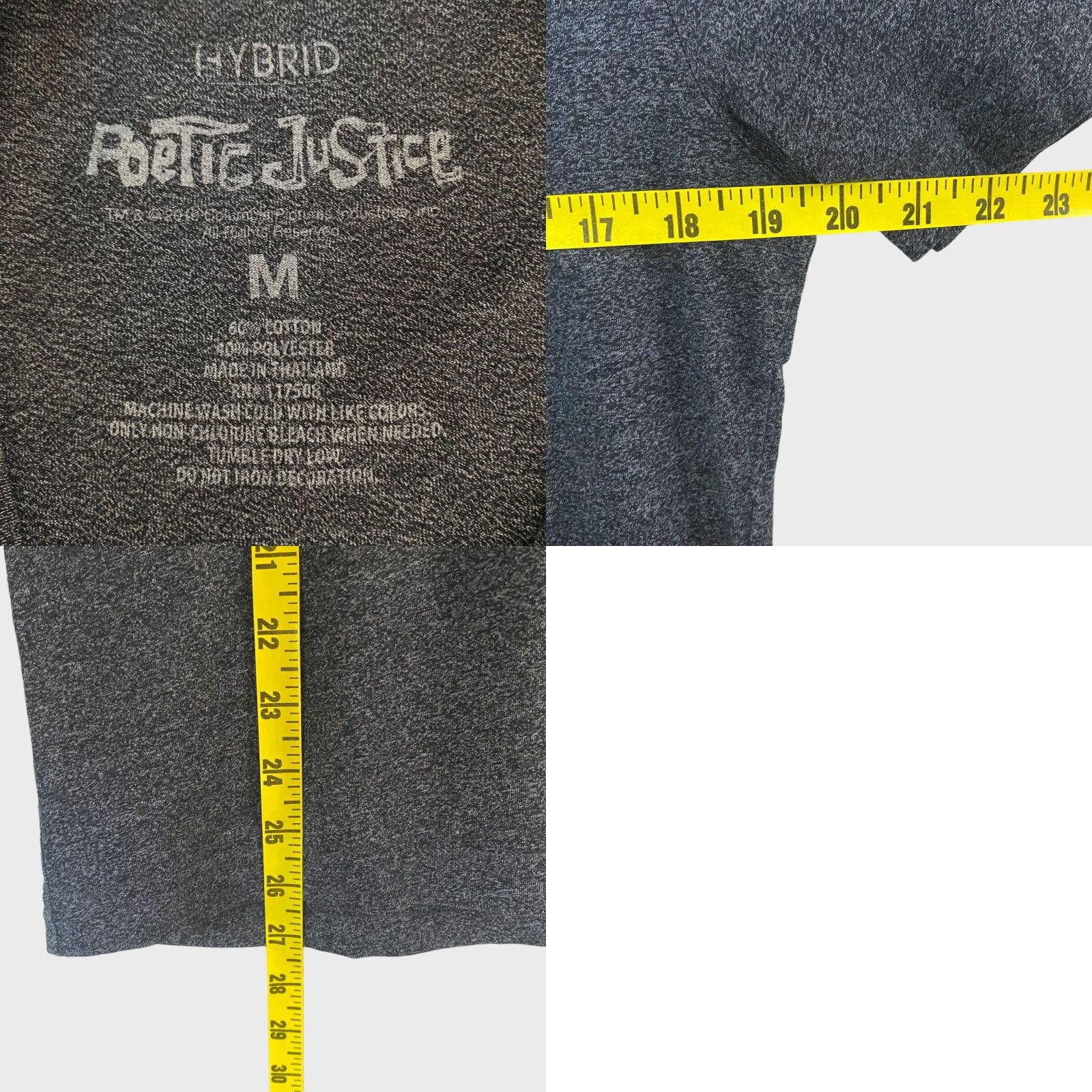 Vintage Hybrid Apparel Tupac Shakur Poetic Justice T-Shirt Gray Hip Hop Men M Shirt Size US M / EU 48-50 / 2 - 8 Thumbnail