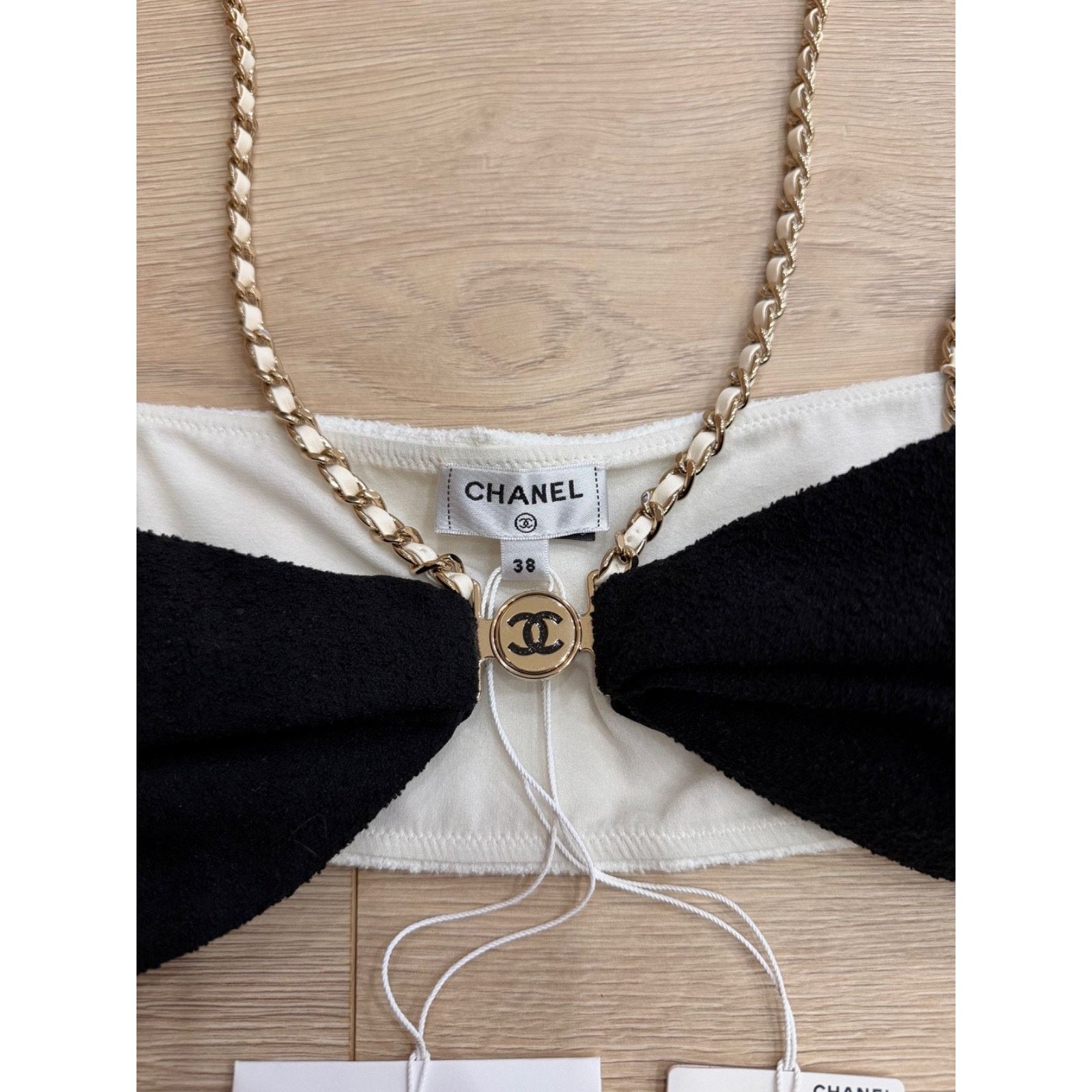 Chanel Chanel 22S Black White Gold Chain CC Logo Top Bra 38 Size XS / US 0-2 / IT 36-38 - 4 Thumbnail