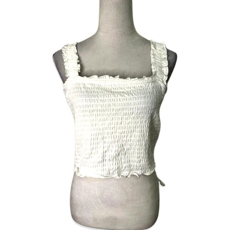 Other Vero Moda Cropped Tank Top Frill Smocked White Womens XL NWT Size XL / US 12-14 / IT 48-50 - 2 Thumbnail