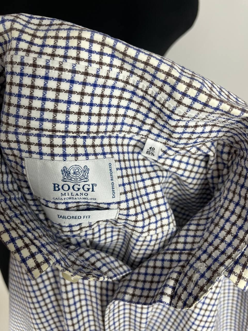 Boggi Boggi Formal Shirt Mens (UK) 40 Plaid Pattern Button Neck Size US M / EU 48-50 / 2 - 7 Thumbnail