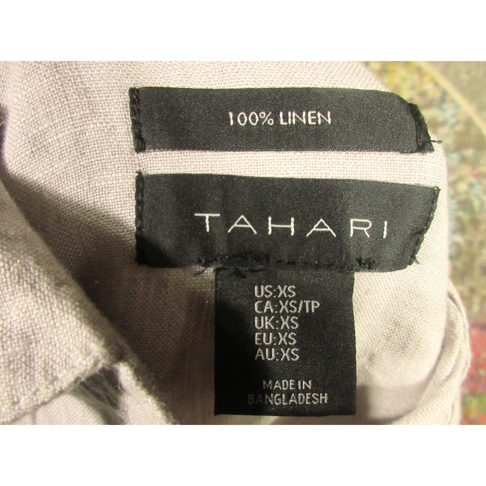 Vintage Tahari Linen Shirt Dress Womens XS Gray Short Sleeve Button Front Collared Bohemian Basic Dress Size XS / US 0-2 / IT 36-38 - 4 Thumbnail