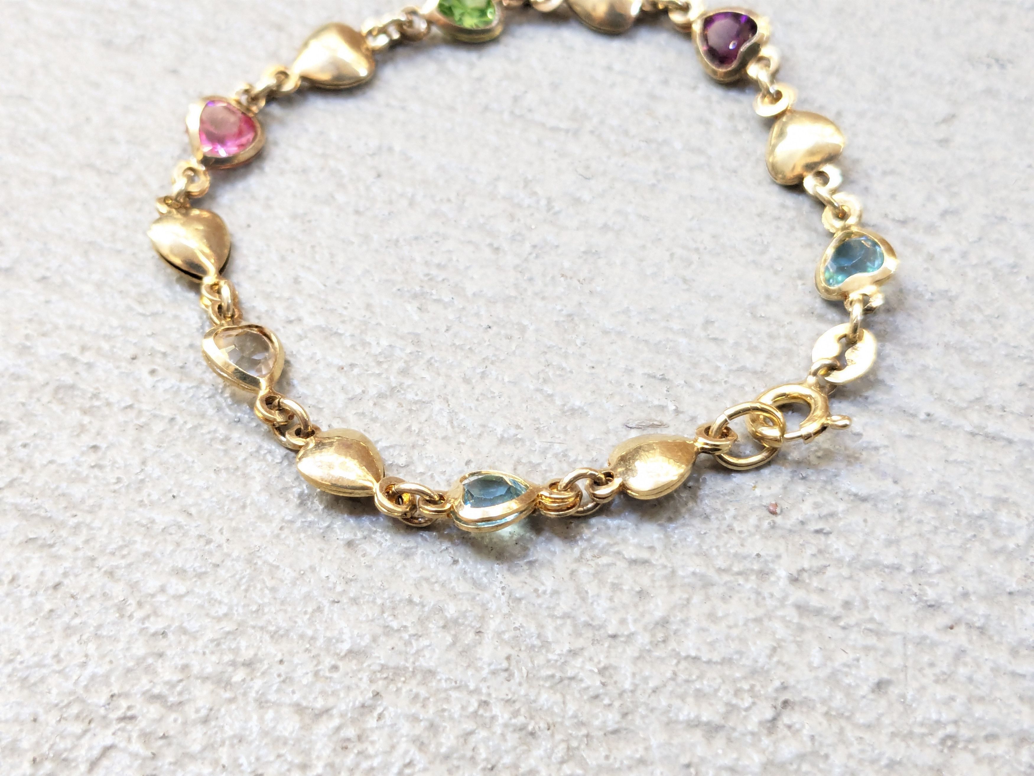 Jewelry Vintage Sterling Silver Bracelet Heart Rainbow Gold Plate Size ONE SIZE - 2 Thumbnail
