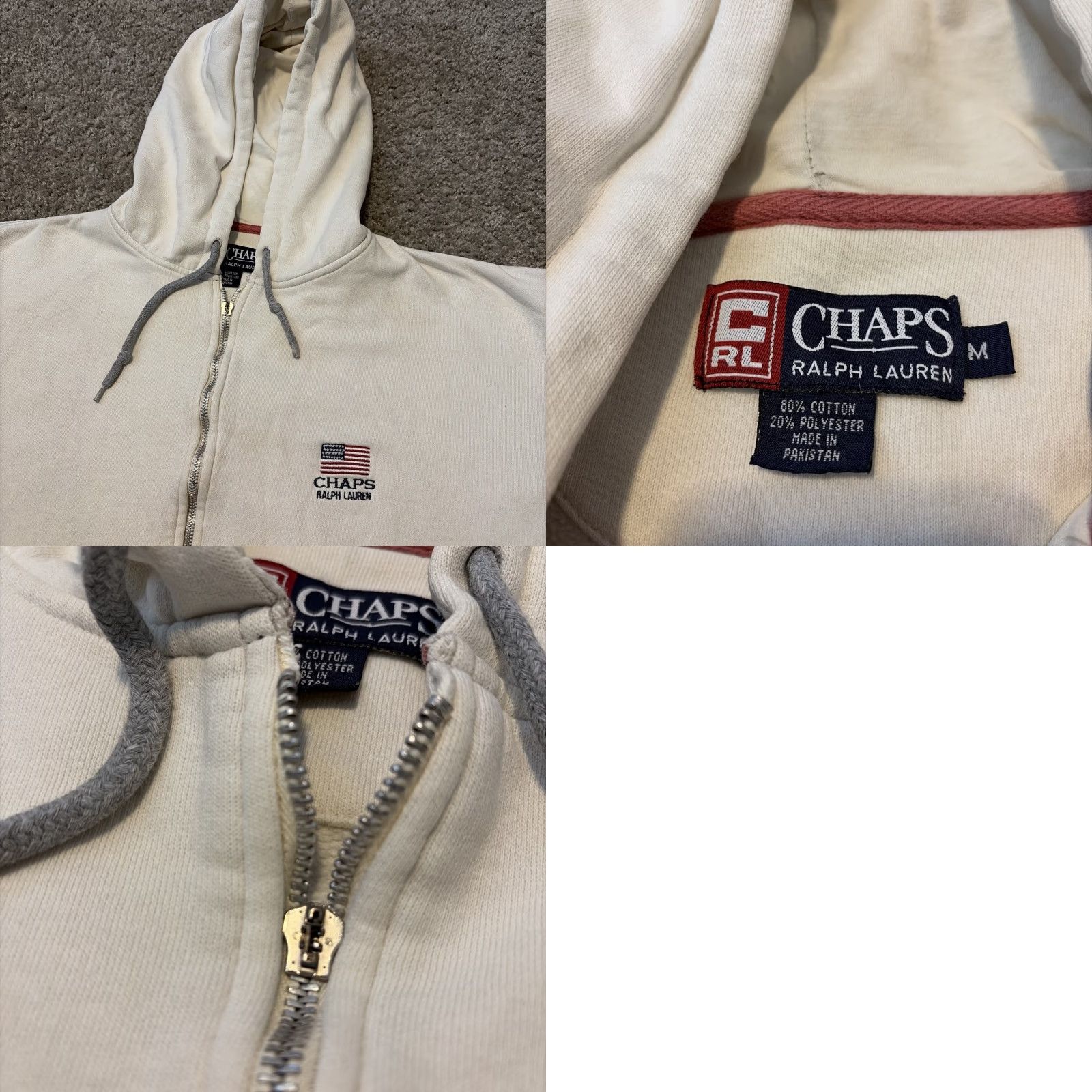 Chaps Chaps Ralph Lauren USA Flag White Full Zip Hoodie Sweatshirt M Unisex Adults Medium Hoodie USA Flag White Full Zip Mens Womens Size US M / EU 48-50 / 2 - 8 Thumbnail