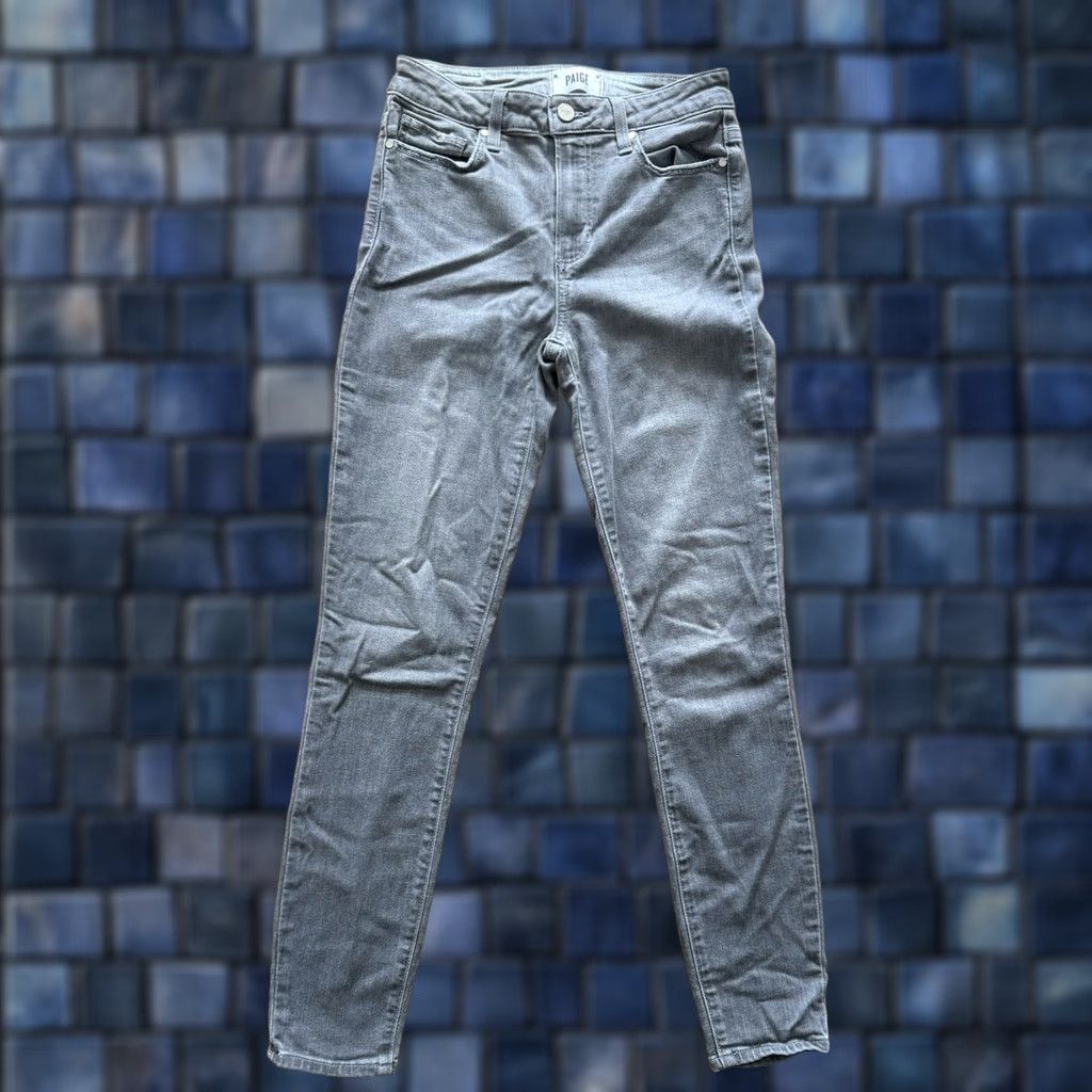 Paige Paige Jeans Ankle Gray Womens Size 25 Slim Denim Cotton Blend 5-Pocket Rise Mid 27in Inseam Stretch Button Zip Logo Bohemian City Preppy Band Size 42" / US 20 - 1 Thumbnail
