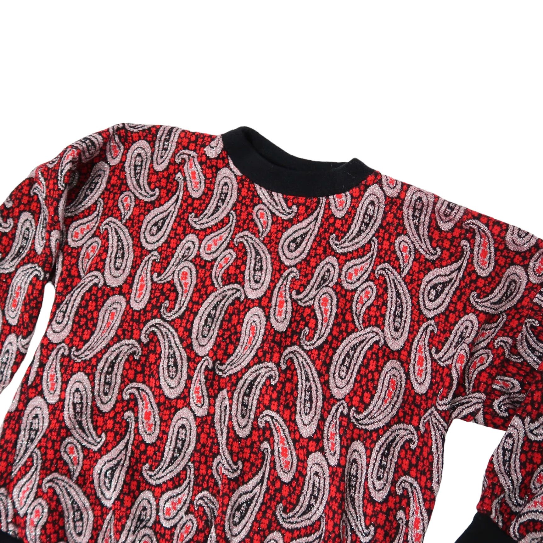Vintage VINTAGE 80s red white metallic paisley knit sweater - Acrylic Dolman Sleeve Regular M Mens? Womens? (adjust) Size M / US 6-8 / IT 42-44 - 3 Thumbnail