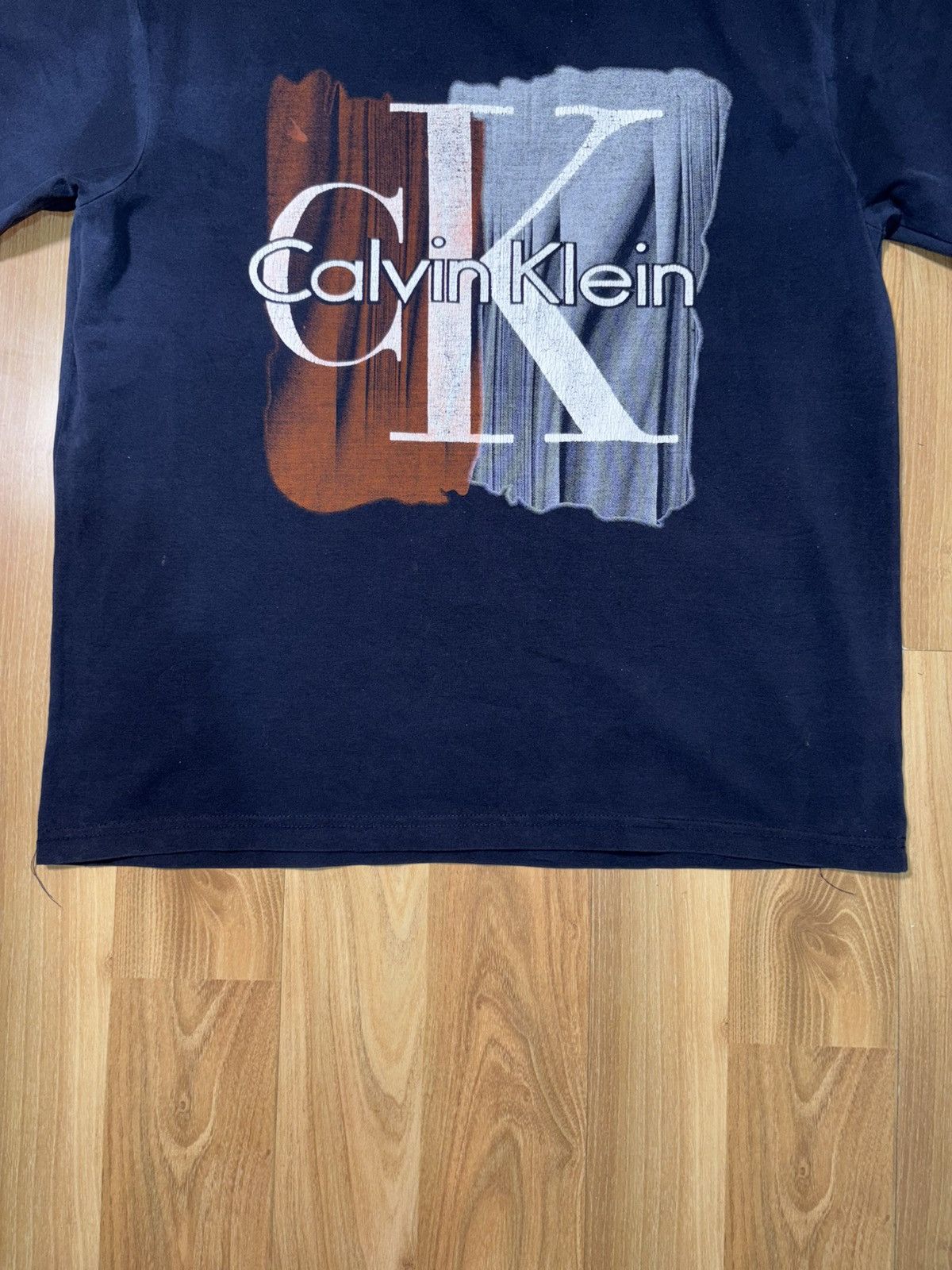 Calvin Klein Calvin Klein Brushstroke Logo Slim Fit Navy T-Shirt L Size US L / EU 52-54 / 3 - 5 Thumbnail