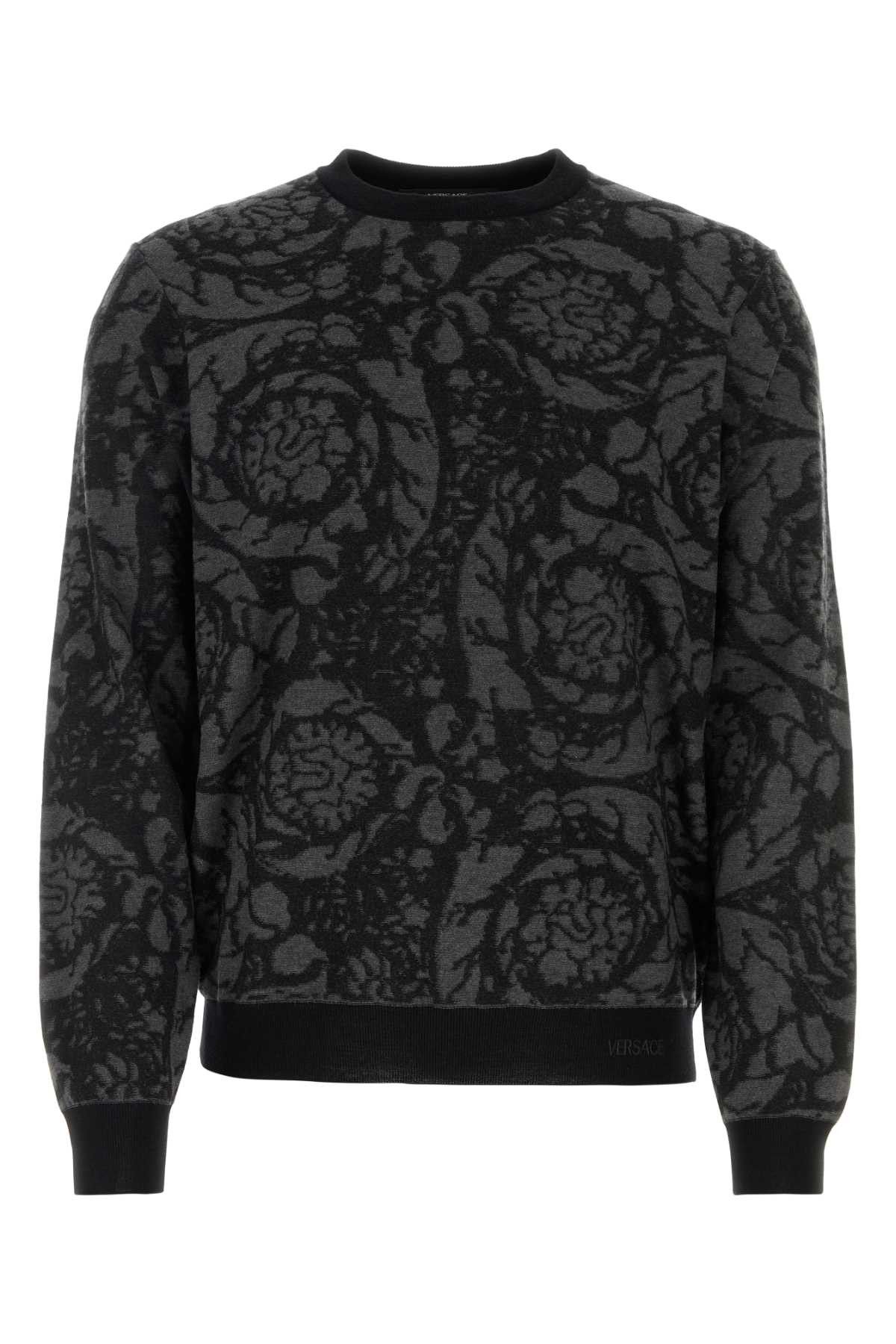 image of Versace Embroidered Wool Blend Sweater in Printed, Men's (Size Small)
