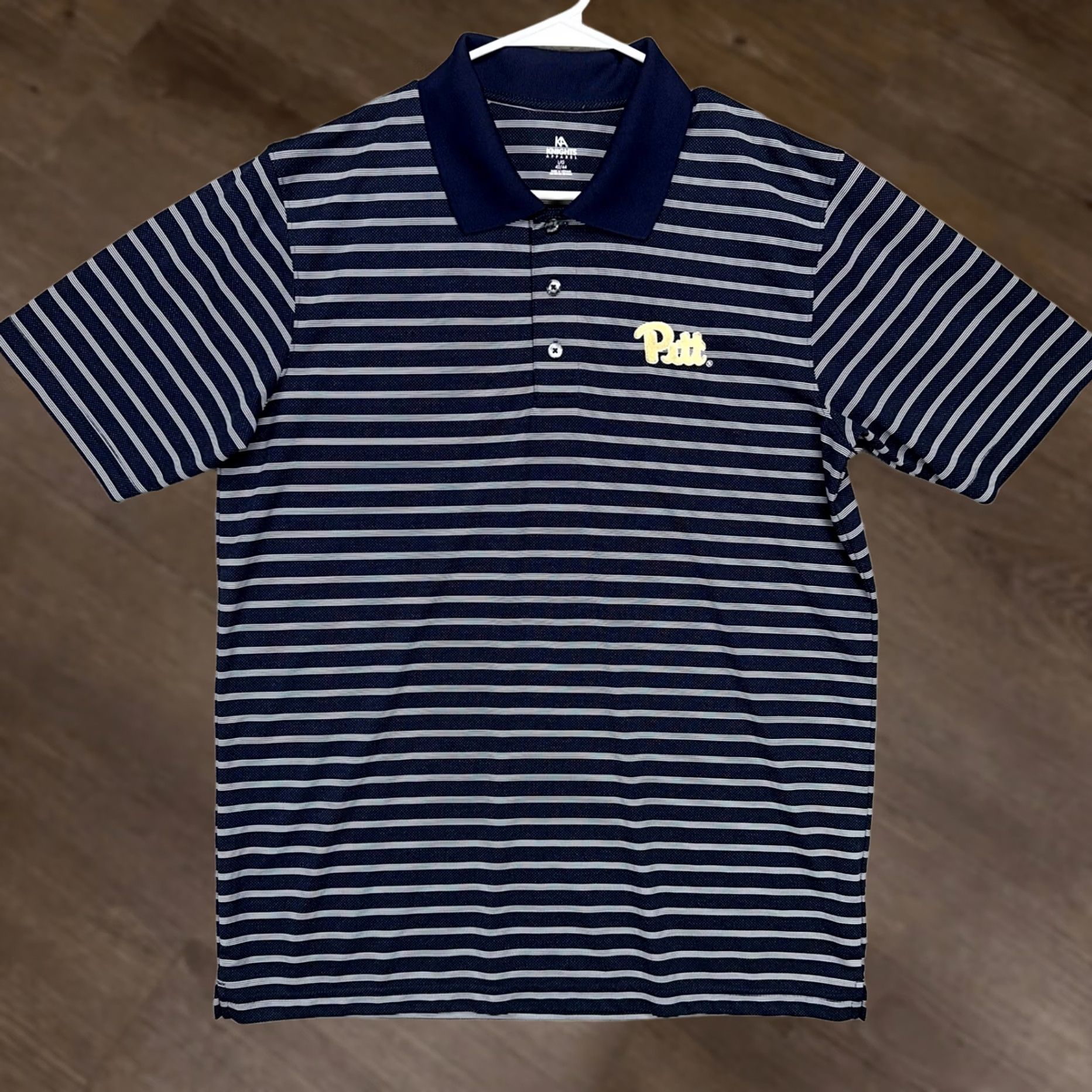 Vintage Knights Apparel Polo Shirt Men Large Navy White Stripe Rugby Short Sleeve Collared Breathable Pockets Size US L / EU 52-54 / 3 - 1 Thumbnail