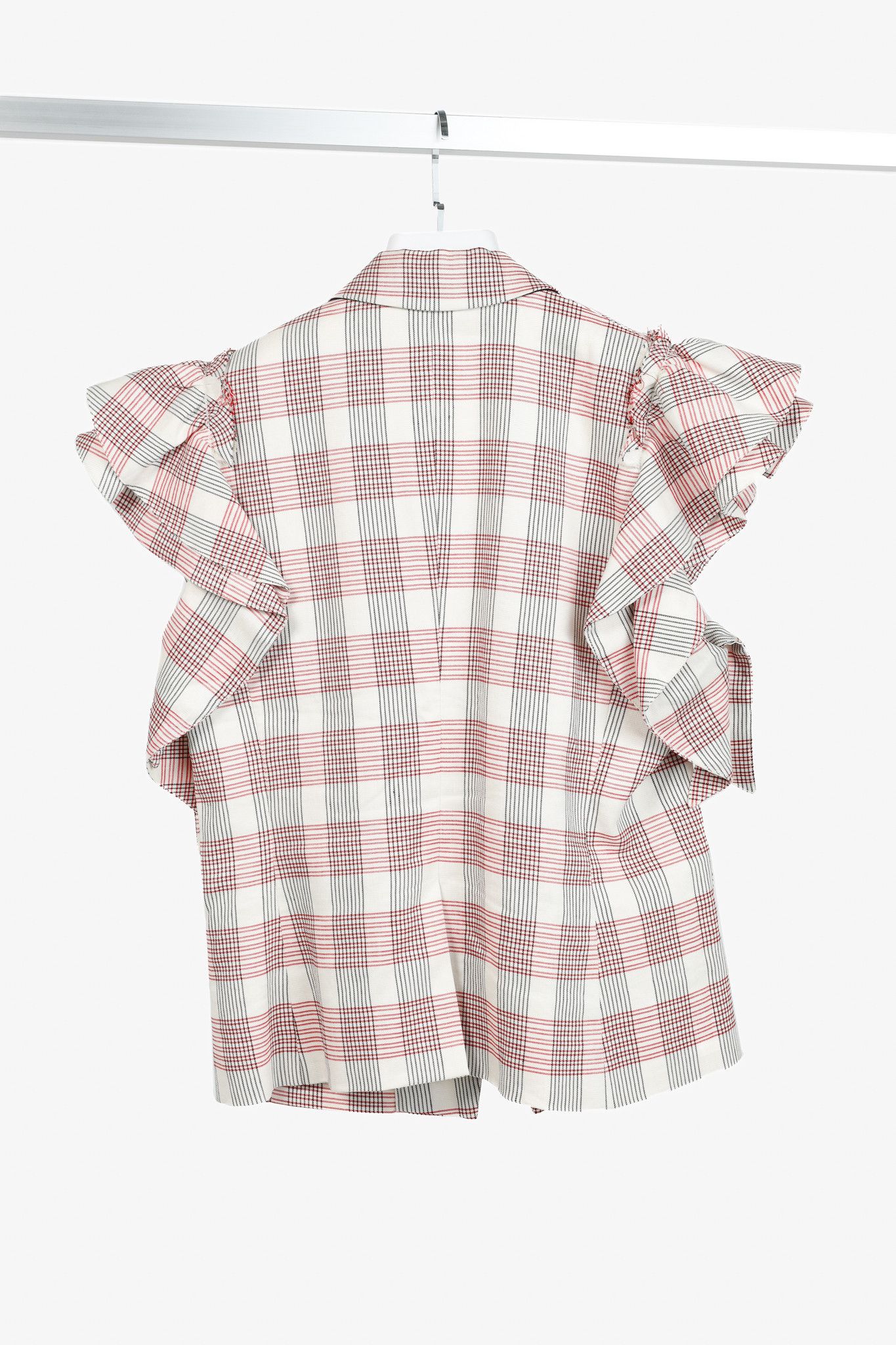 Veronica Beard Veronica Beard Rosa Red & White Plaid Ruffle-Sleeve Vest Size M / US 6-8 / IT 42-44 - 2 Thumbnail