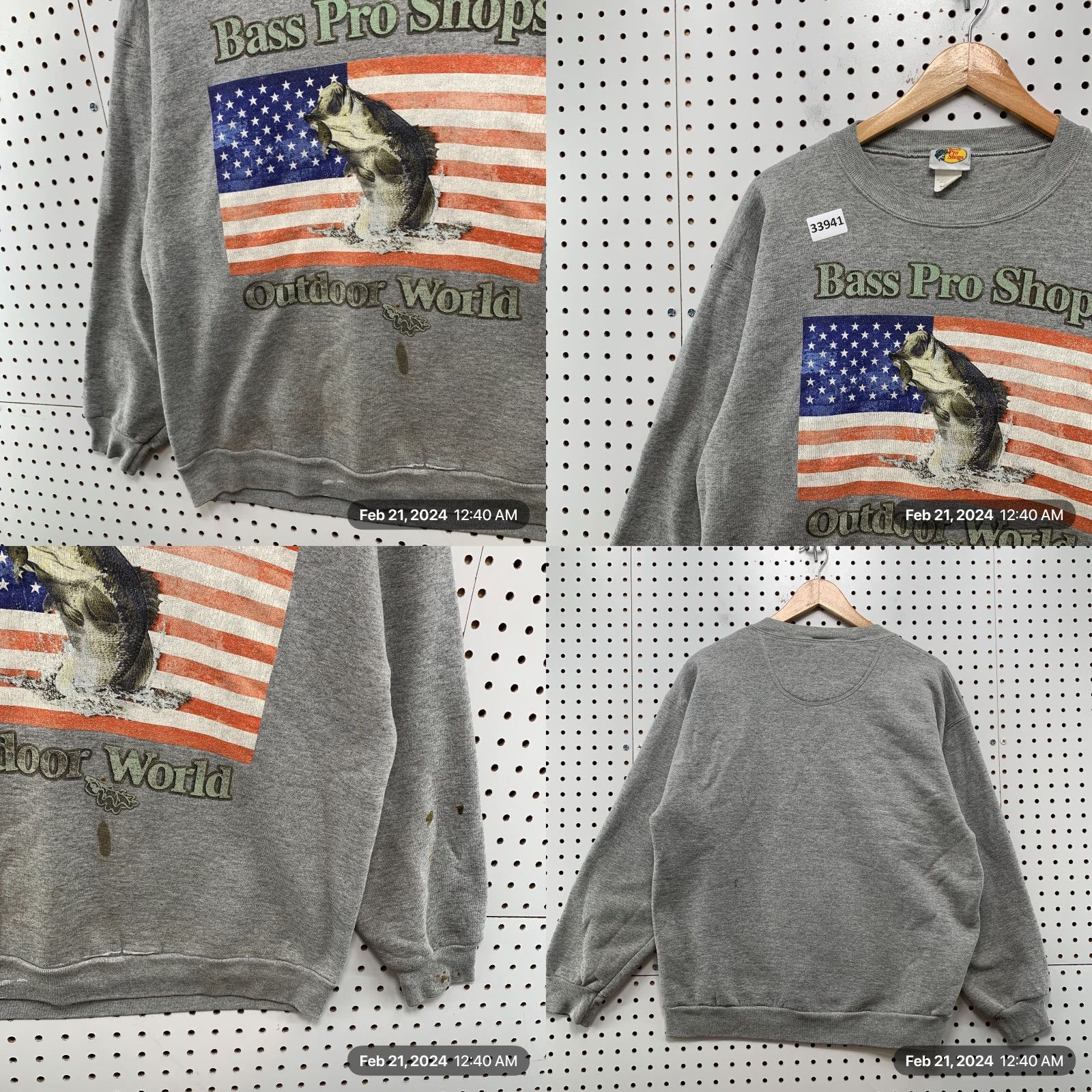 Bass Pro Shops VINTAGE Bass Pro Shop Fishing Crewneck Mens M Gray Flag USA Distressed Size US M / EU 48-50 / 2 - 8 Thumbnail