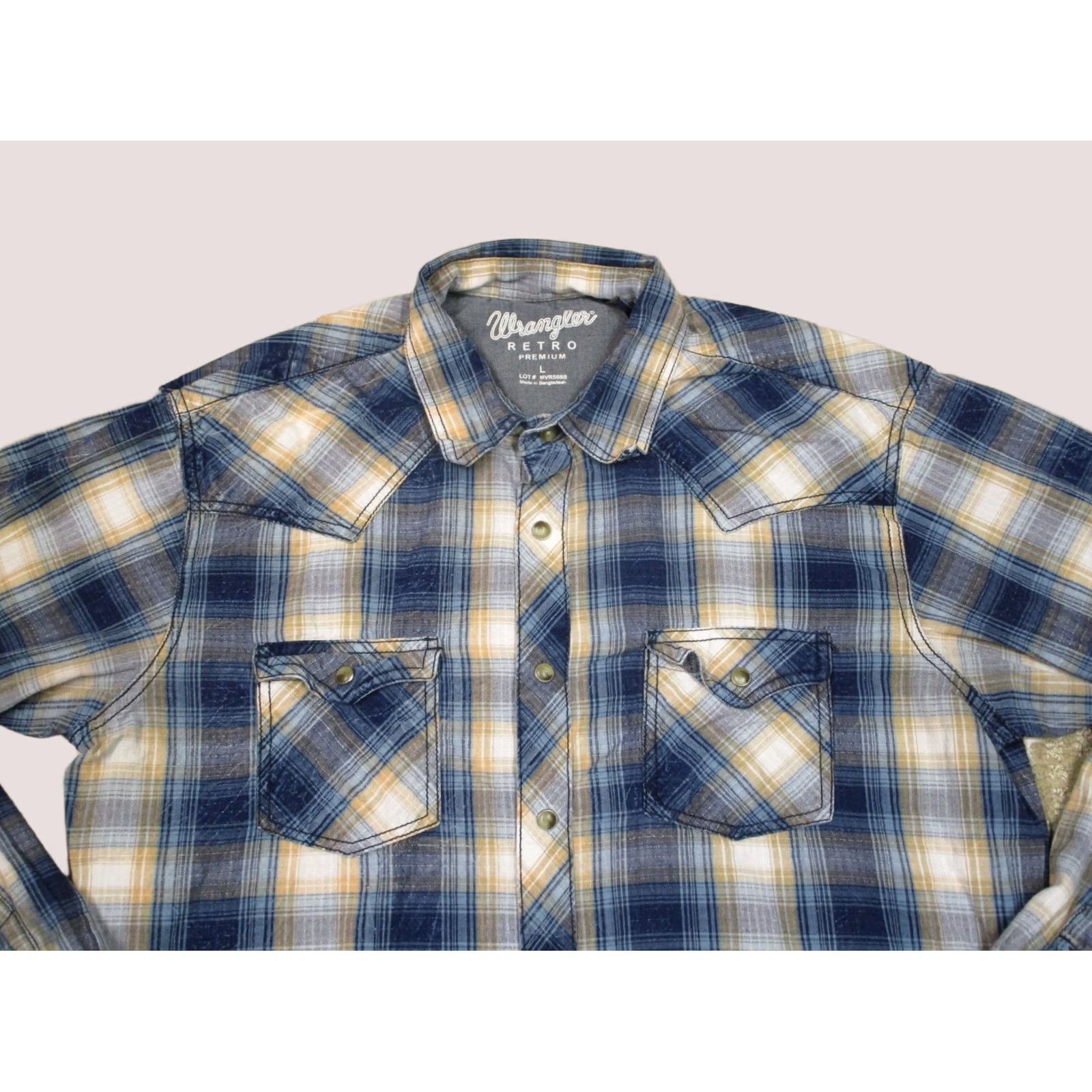 Wrangler Wrangler Shirt Men Large Blue Shadow Plaid Pearl Snap Long Sleeve Western Retro Cowboy - Mens Size US L / EU 52-54 / 3 - 1 Thumbnail