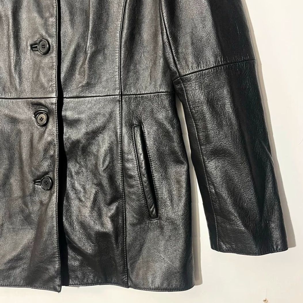 Vintage Wilsons Leather Black Leather Button Front Blazer Jacket Womens M Tall Medium Buttoned Blazer Size M / US 6-8 / IT 42-44 - 5 Thumbnail