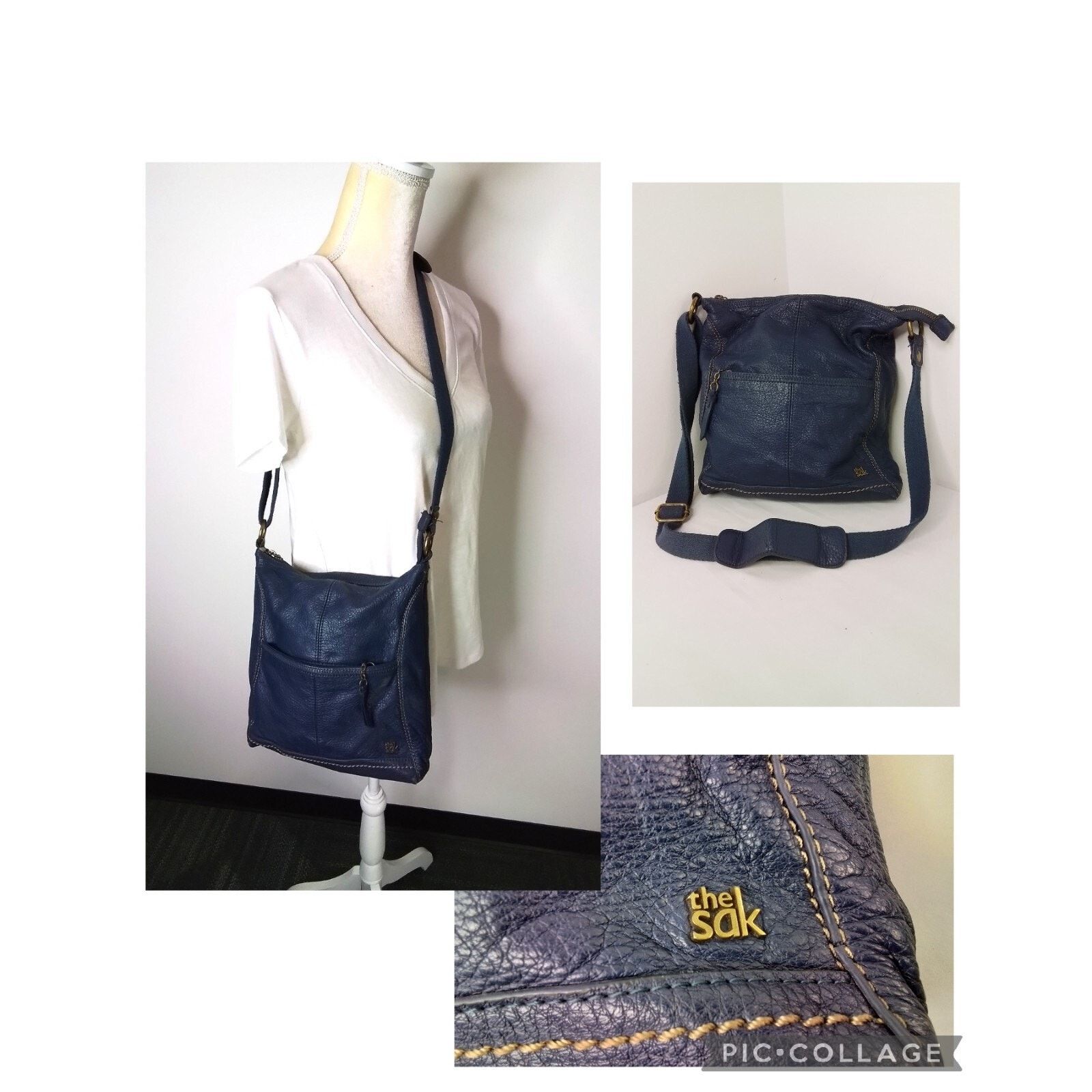 The Sak The Sak Leather Handbag Blue Purse #W2657 Size ONE SIZE - 1 Thumbnail