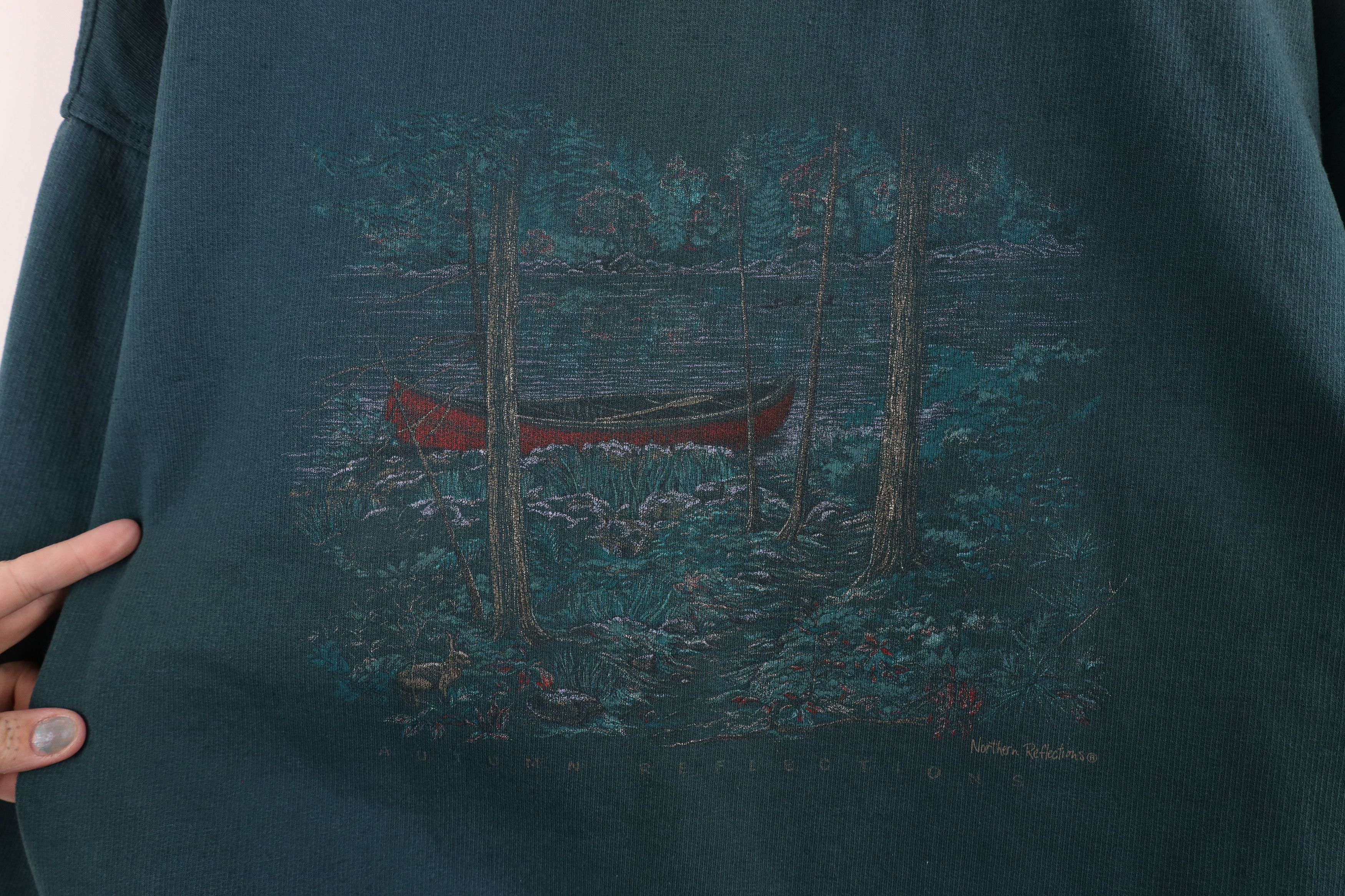 Vintage Vintage 90s Country Primitive Autumn Nature Lake Sweatshirt Size L / US 10 / IT 46 - 4 Thumbnail