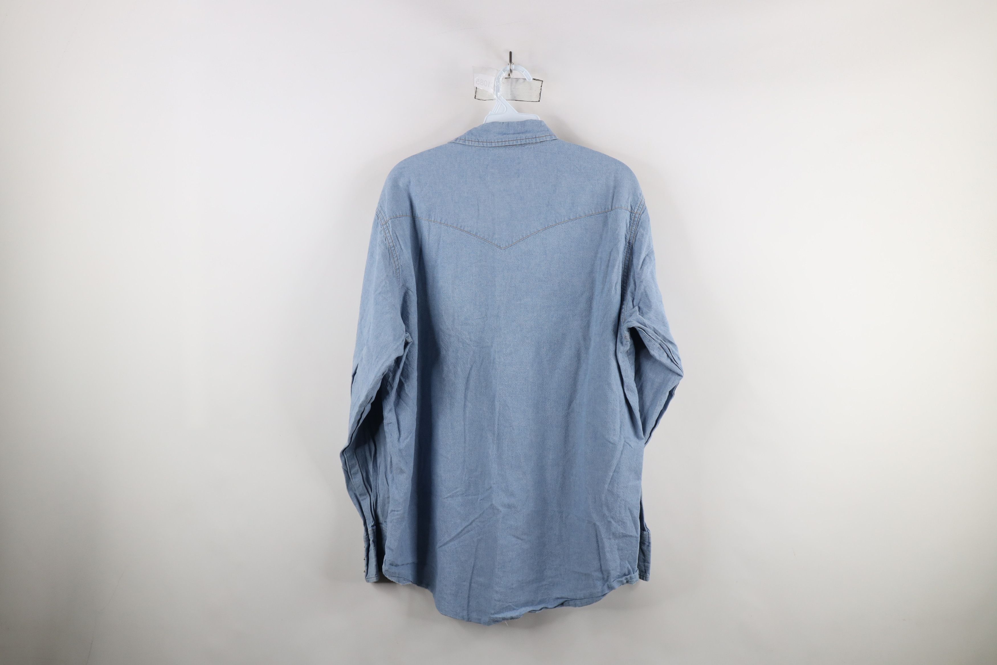 Vintage × Wrangler Vintage 90s Wrangler Western Rodeo Cowboy Denim Button Shirt Size US L / EU 52-54 / 3 - 10 Thumbnail