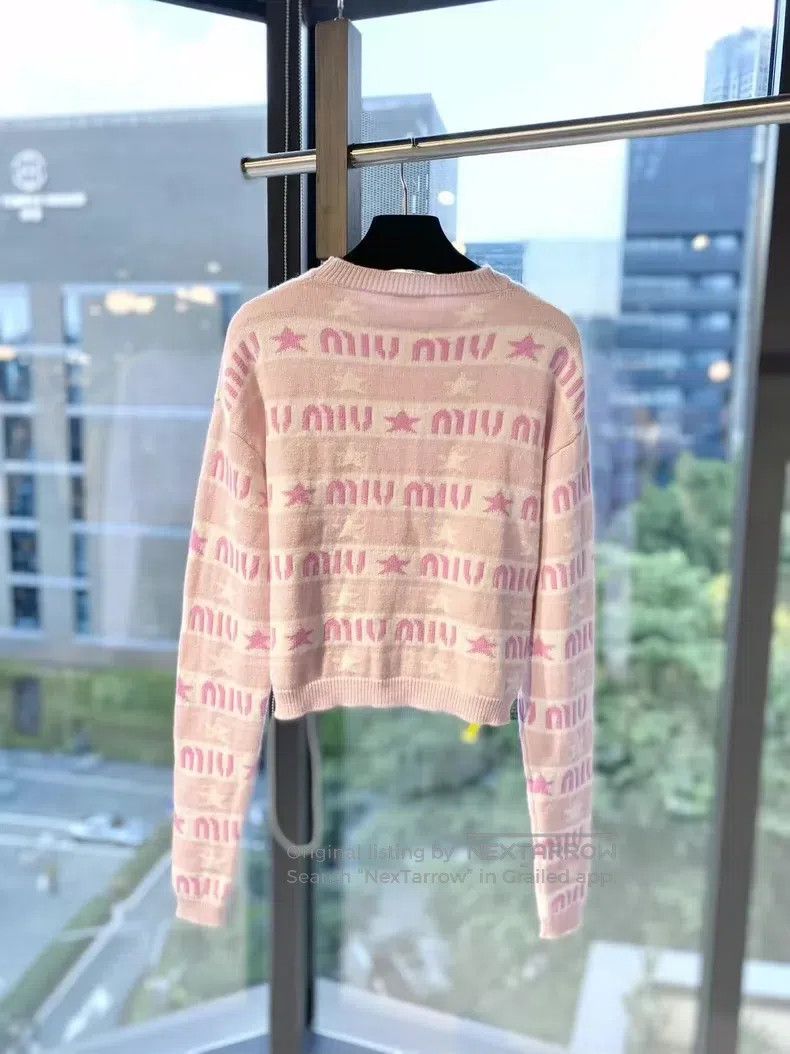 Miu Miu Miu Miu 38 Cashmere pink striped letter logo knitted sweate Size M / US 6-8 / IT 42-44 - 2 Thumbnail
