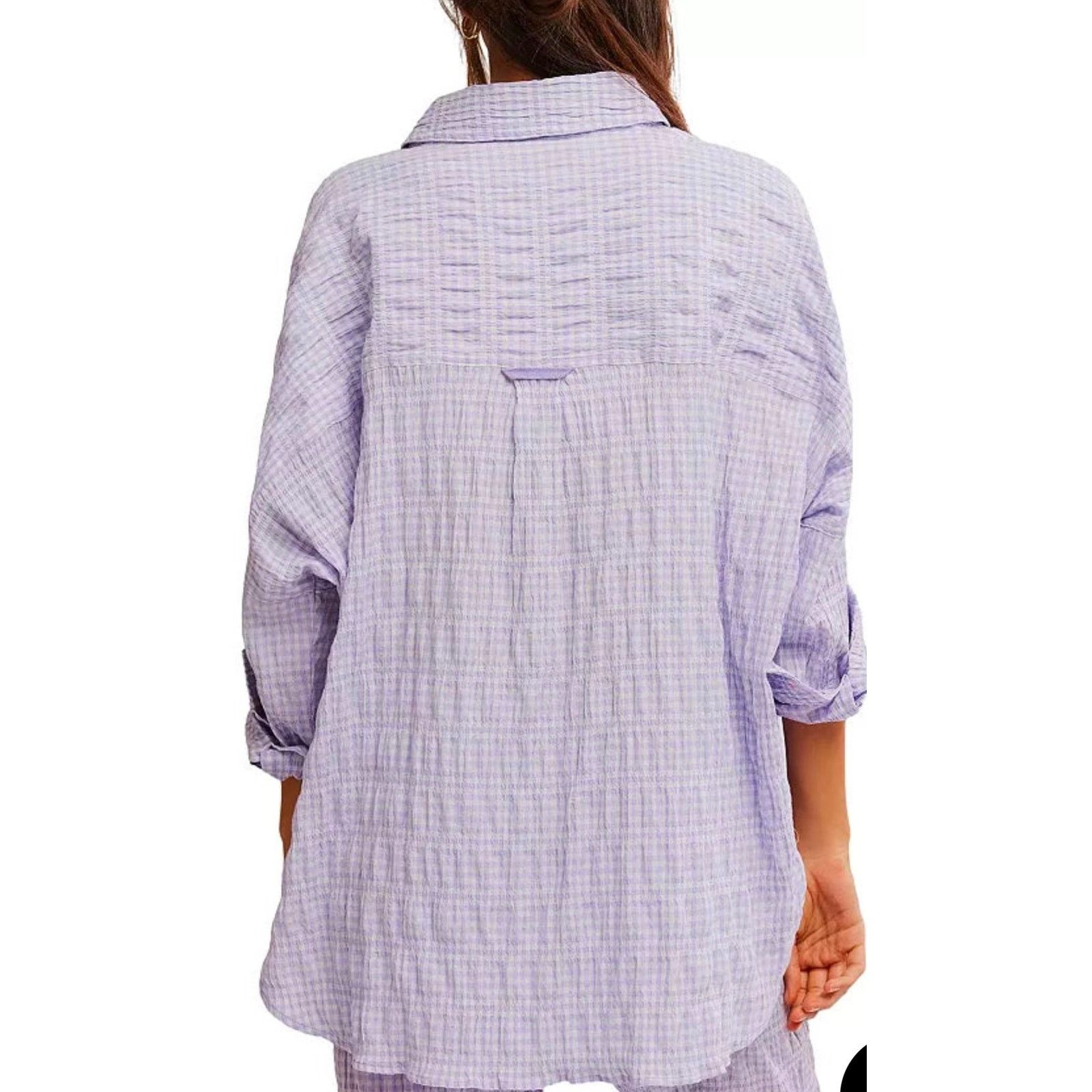 Free People Free People Textured Pajama Shirt Mini Dress in Lilac Medium Size M / US 6-8 / IT 42-44 - 9 Thumbnail