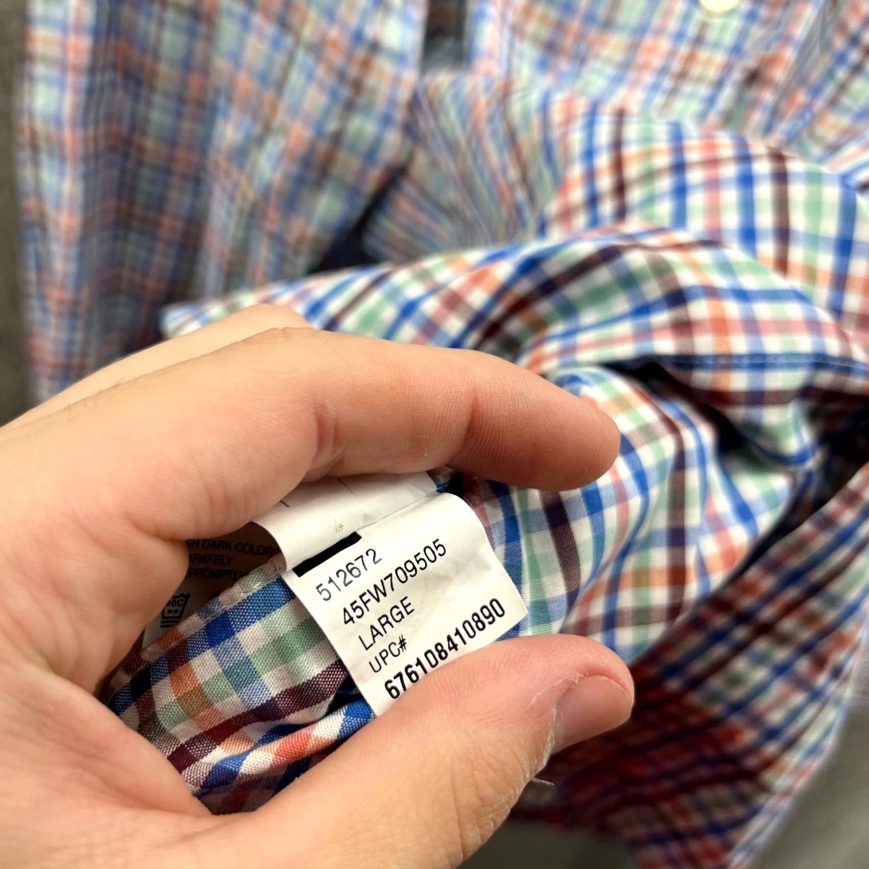 Izod VINTAGE Izod Shirt Men Large Blue Button-Down Non Iron Stretch Gingham Plaid Dress Shirt Size 42R - 4 Thumbnail
