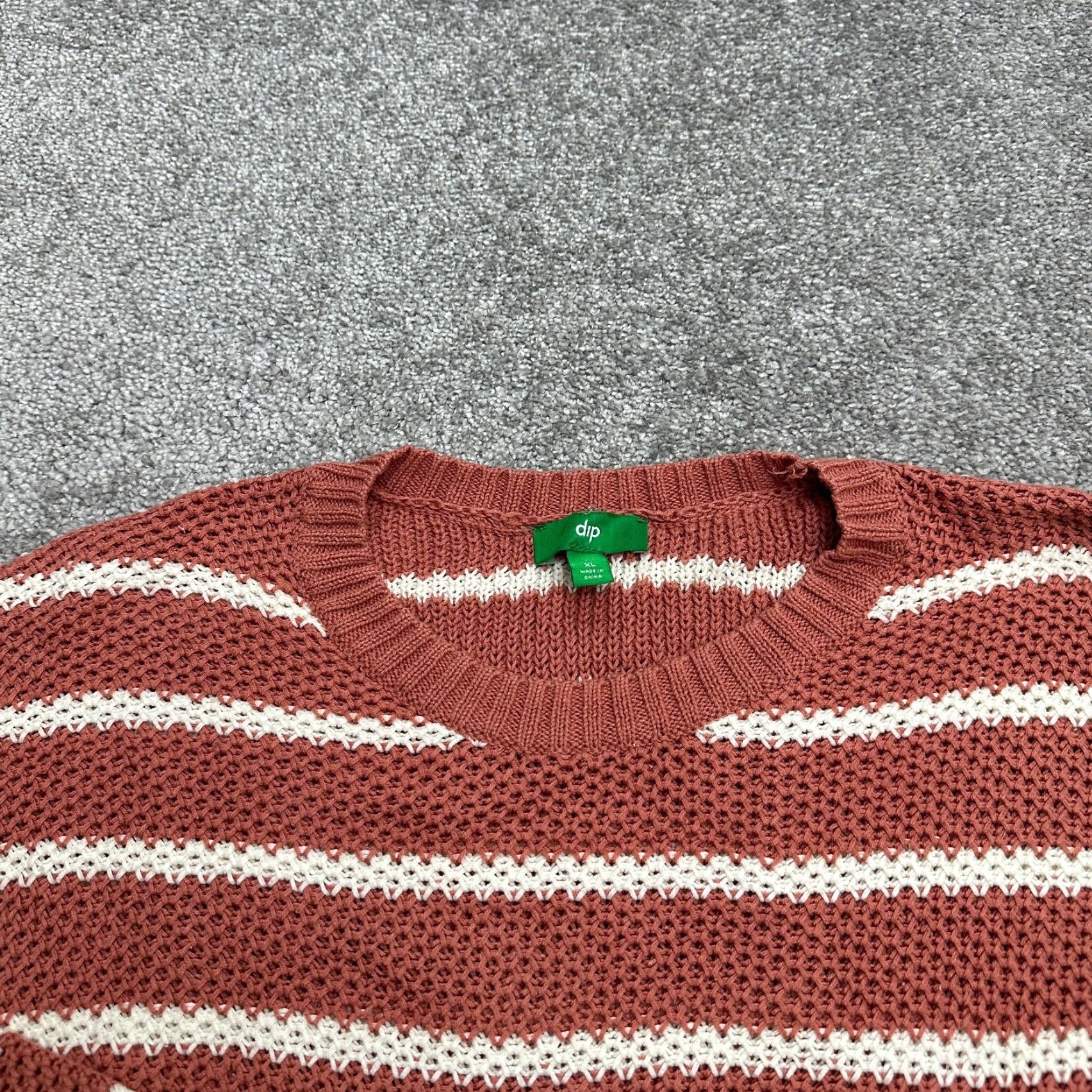 Vintage Dip Sweater Women XL Brown Striped Crew Neck Crochet Knit Open-Knit Casual Womens Size XL / US 12-14 / IT 48-50 - 3 Thumbnail