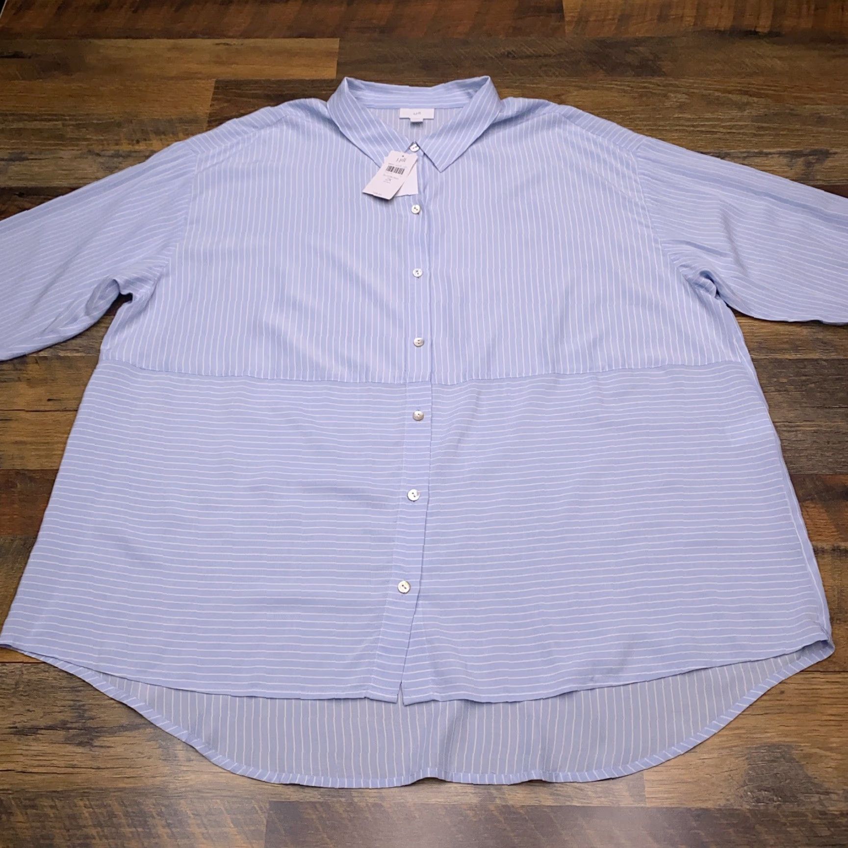 J. Jill J. Jill Button-Up Shirt Womens 2X Blue Stripe Long Sleeve Collared Pocketless Modern Lightweight All Seasons Casual New with Tags Size XXL / US 16-18 / IT 52-54 - 2 Thumbnail