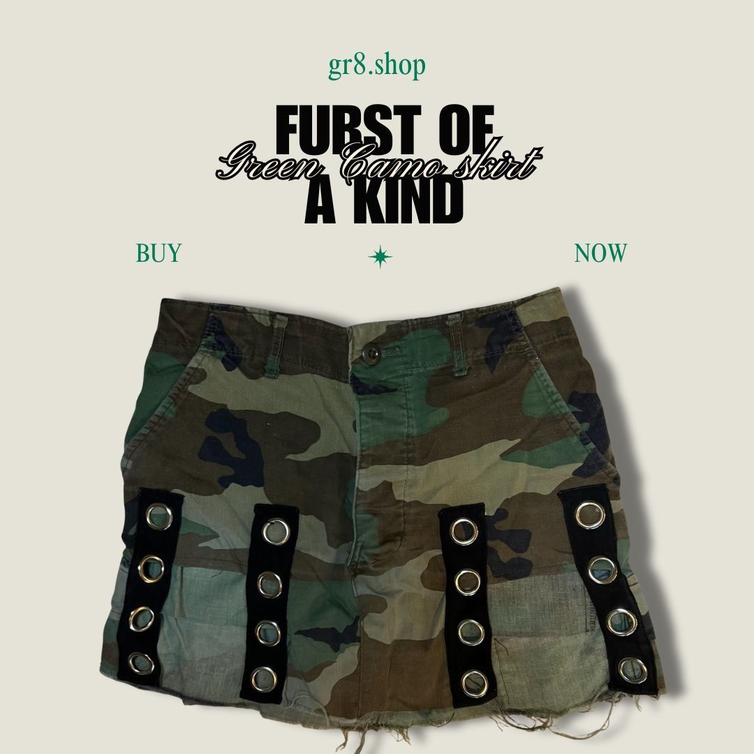 Other Vintage Green Camo Mini Skirt With Grommet Strap Details & F Size 30" / US 8 / IT 44 - 1 Thumbnail