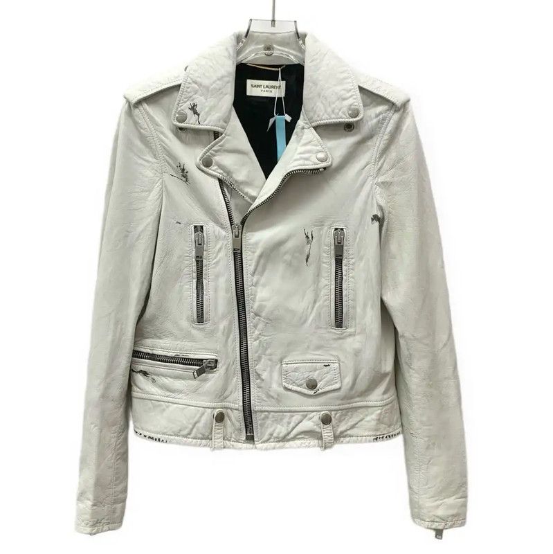 Yves Saint Laurent Saint Laurent White Leather Jacket for Women 0089 Size XS / US 0-2 / IT 36-38 - 1 Thumbnail
