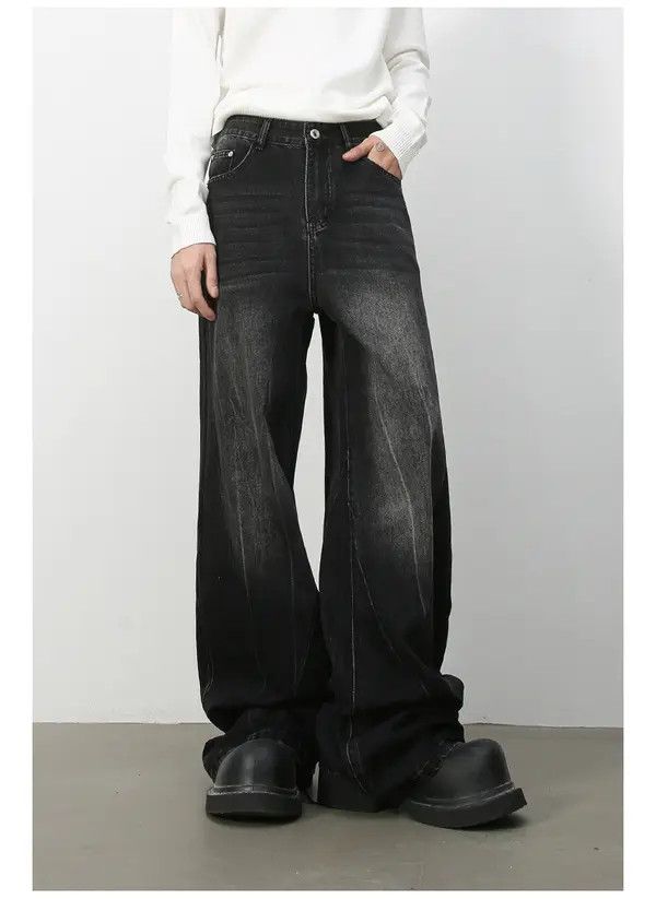 Japanese Brand Chi Washed vintage distressed men's loose straight jeans Size US 34 / EU 50 - 7 Thumbnail