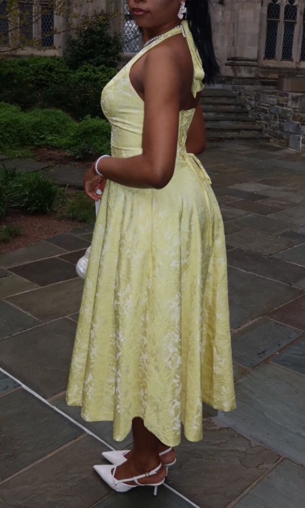 Other Yellow jacquard satin halter midi dress Size M / US 6-8 / IT 42-44 - 4 Thumbnail