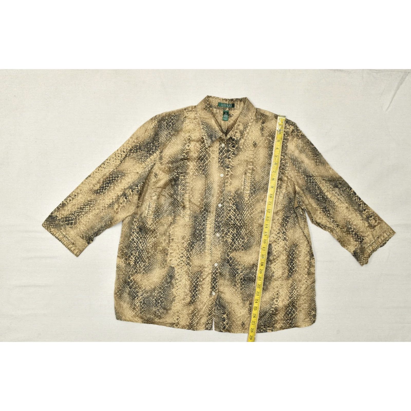 Ralph Lauren Lauren Ralph Lauren Women Button Up Top Blouse Plus Size 2X Cotton Brown 3/4 Sleeve Button-Down Shirt Womens 2X Brown Cotton Everyday Classic Size XXL / US 16-18 / IT 52-54 - 3 Thumbnail