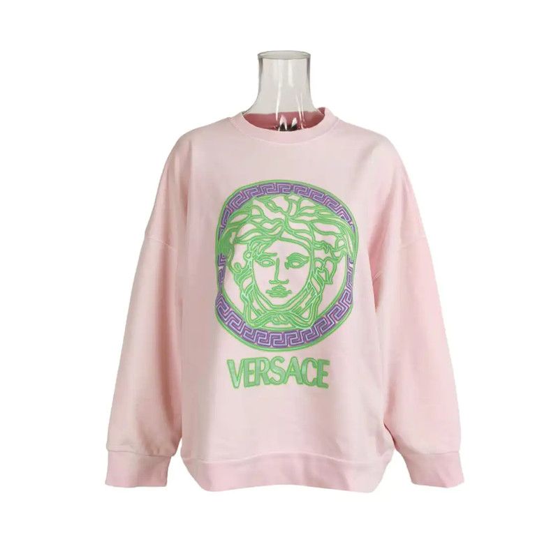 Versace Versace Pink Cotton Embroidered Logo Sweatshirt 0089 Size M / US 6-8 / IT 42-44 - 1 Thumbnail