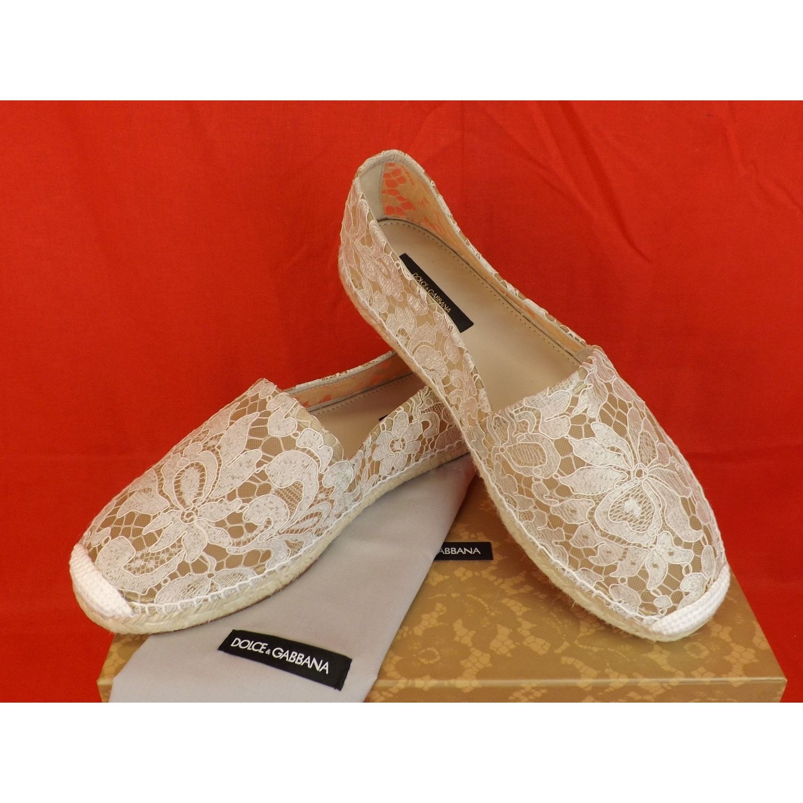 Dolce & Gabbana DOLCE & GABBANA WHITE FLORAL LACE ESPADRILLE FLATS 40 $ 545 Size US 10 / IT 40 - 2 Thumbnail