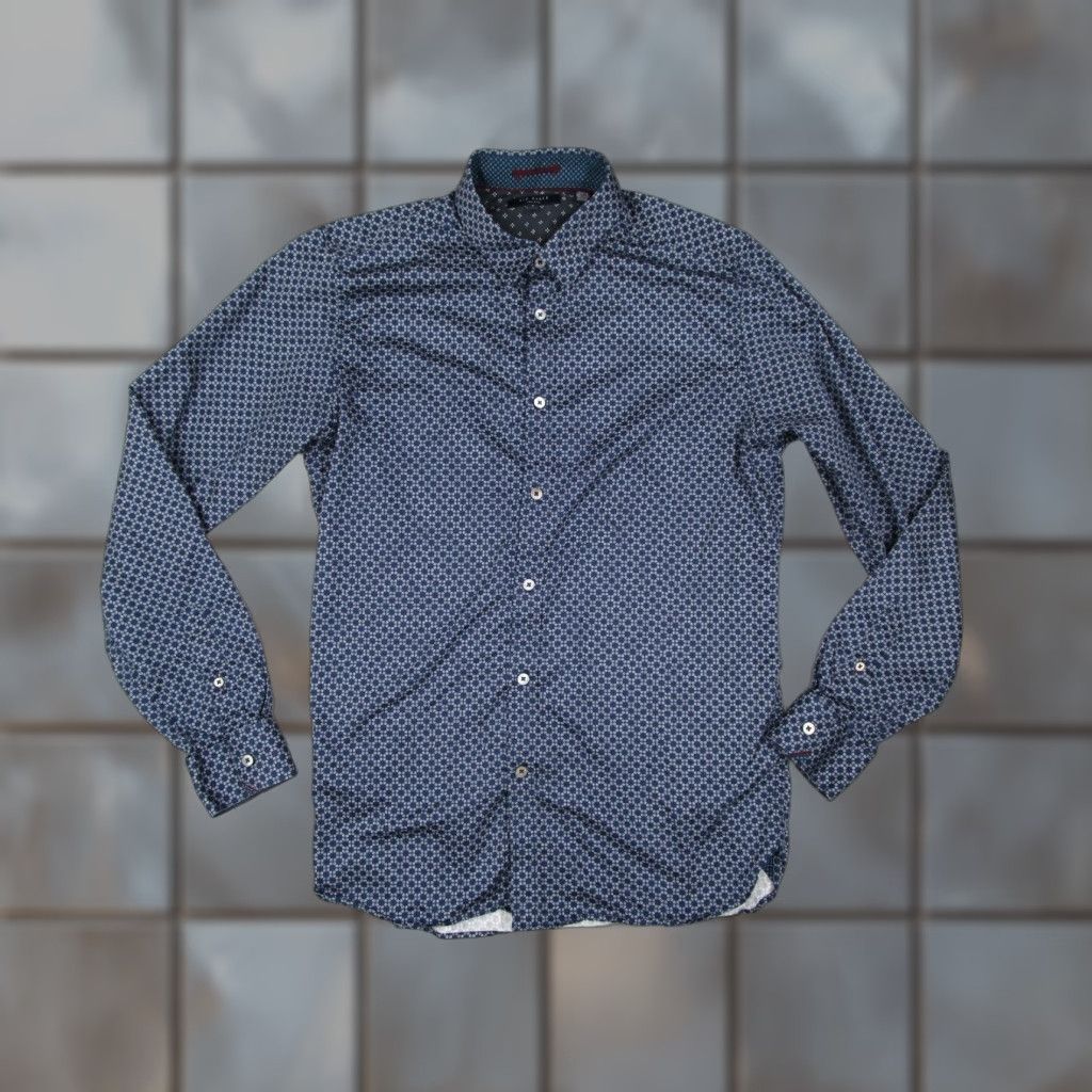 Ted Baker Ted Baker Button-Up Shirt Mens Large Blue Long Sleeve Geometric Casual Classic Size US L / EU 52-54 / 3 - 1 Thumbnail
