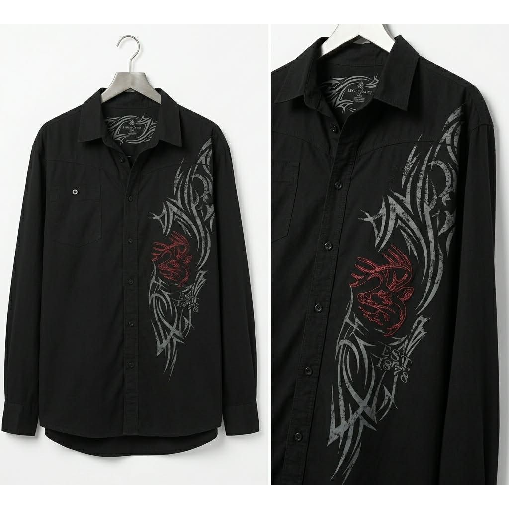 Other VINTAGE Y2K Legendary Button Shirt Dragon Tribal Graphic XL Size US XL / EU 56 / 4 - 1 Thumbnail