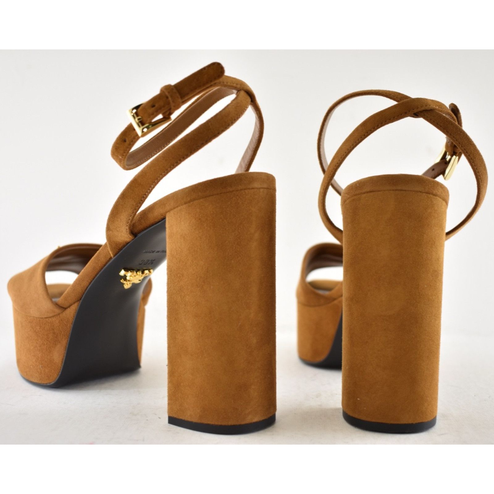 Prada Prada 115mm Cognac Brown Suede Platform Sandal 38.5 Size US 8.5 / IT 38.5 - 19 Thumbnail