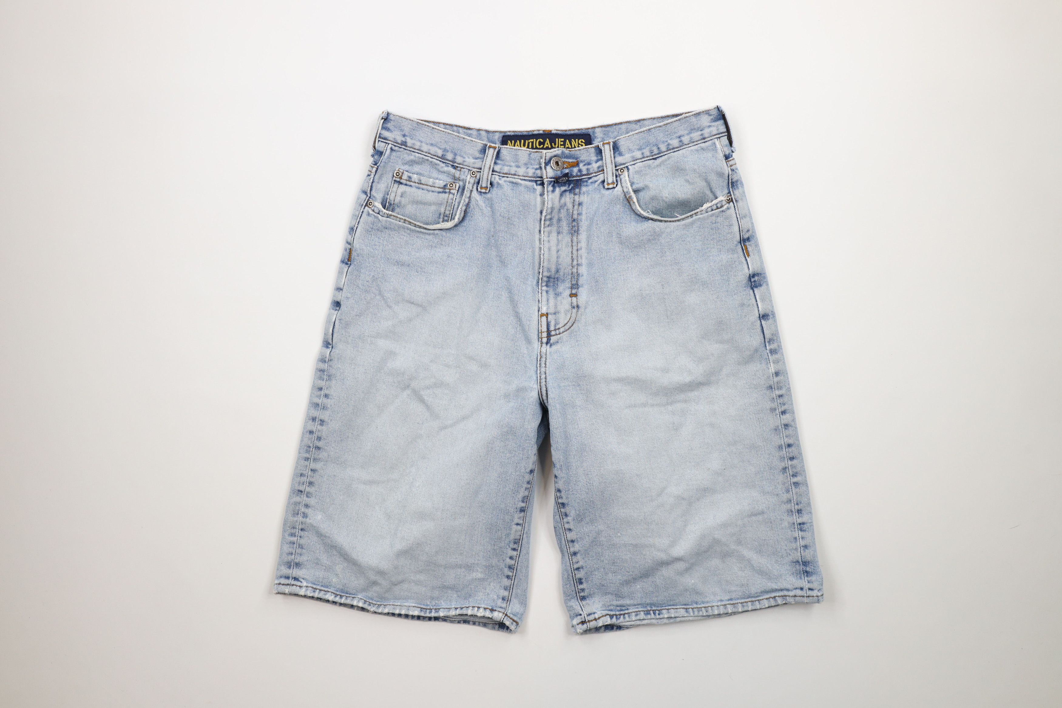 Nautica × Vintage Vintage 90s Nautica Spell Out Baggy Denim Jean Shorts Jorts Size US 32 / EU 48 - 1 Thumbnail