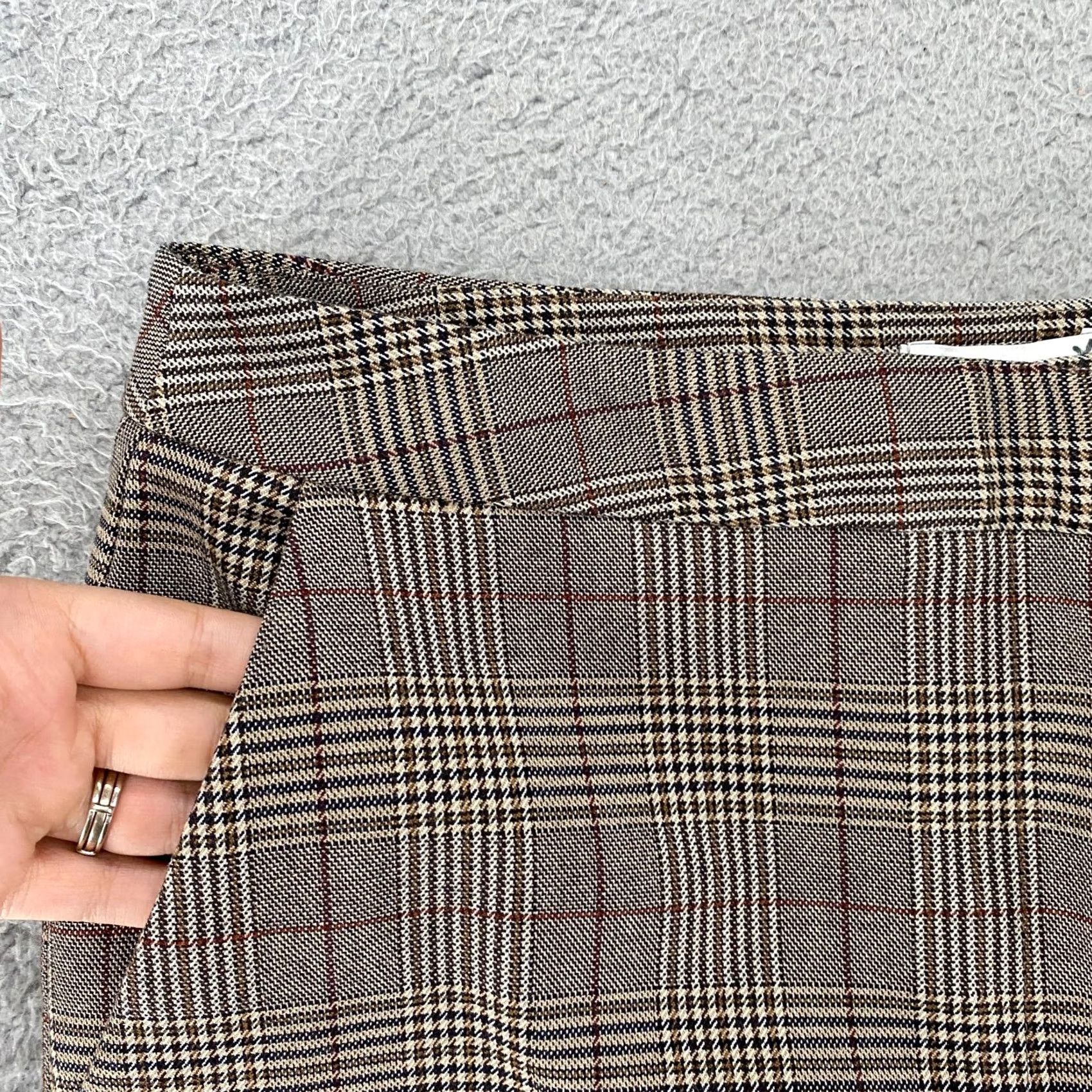 Topshop Topshop Plaid Pants Womens 10 High Waisted Flat Front Cropped Work Career Pockets Straight Inseam 26in Brown Modern Size 32" / US 10 / IT 46 - 4 Thumbnail