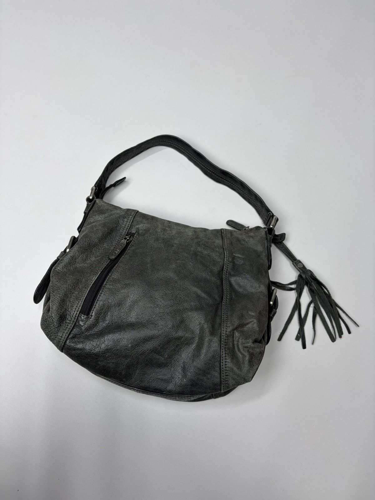 Hedi Slimane Distressed Leather Shoulder Bag Olive Vintage Slouchy Hobo Size ONE SIZE - 14 Thumbnail