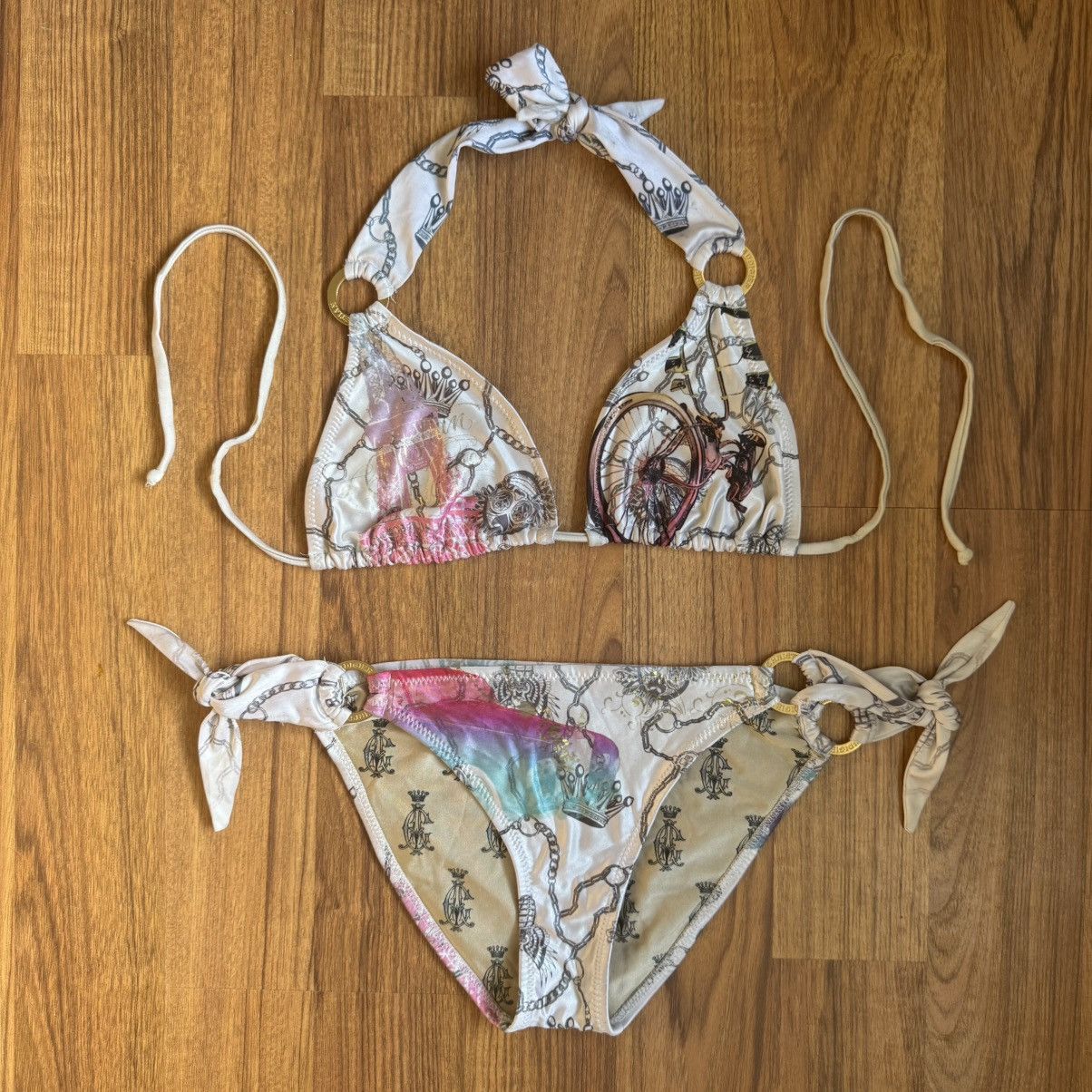Ed Hardy CHRISTIAN AUDIGIER Vintage Y2K White Pink Paris Bikini Set Size L / US 10 / IT 46 - 1 Thumbnail
