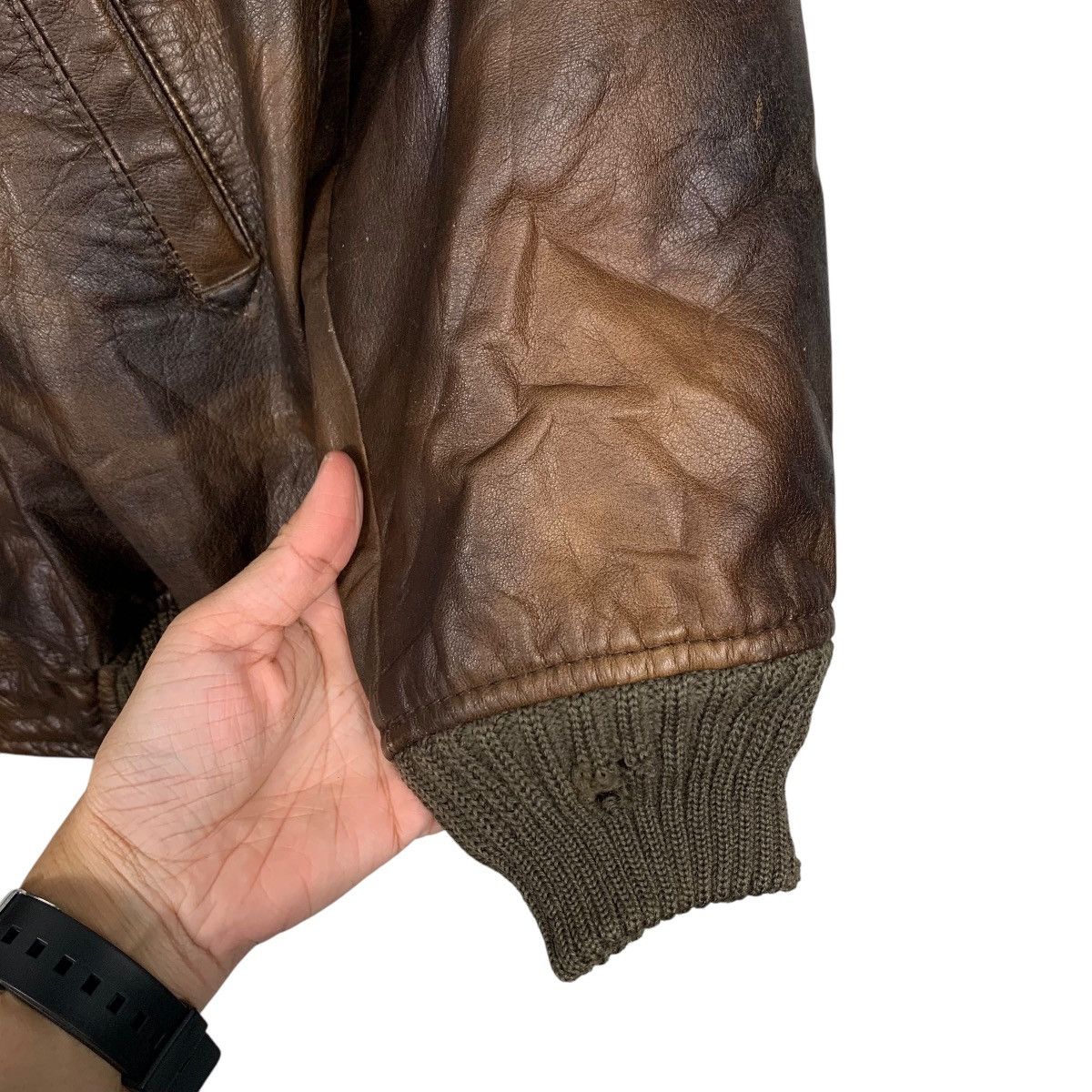 Japanese Brand Vintage HANTS Patina Leather Bomber Jacket #2431-C109 Size US L / EU 52-54 / 3 - 13 Thumbnail