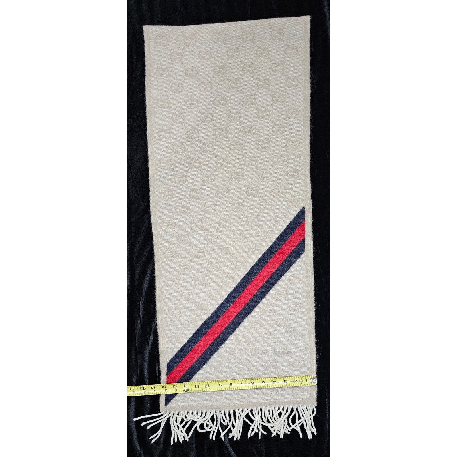 Gucci Gucci Muffler Stole Wool GG Pattern Fringe -White/Cream Size ONE SIZE - 3 Thumbnail