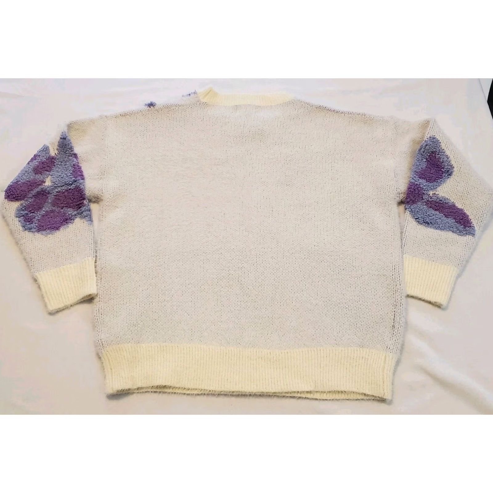Vintage FRNCH womens Floral Sweater White Purple Sz S Embroidered Applique Preppy Boho Size S / US 4 / IT 40 - 6 Thumbnail