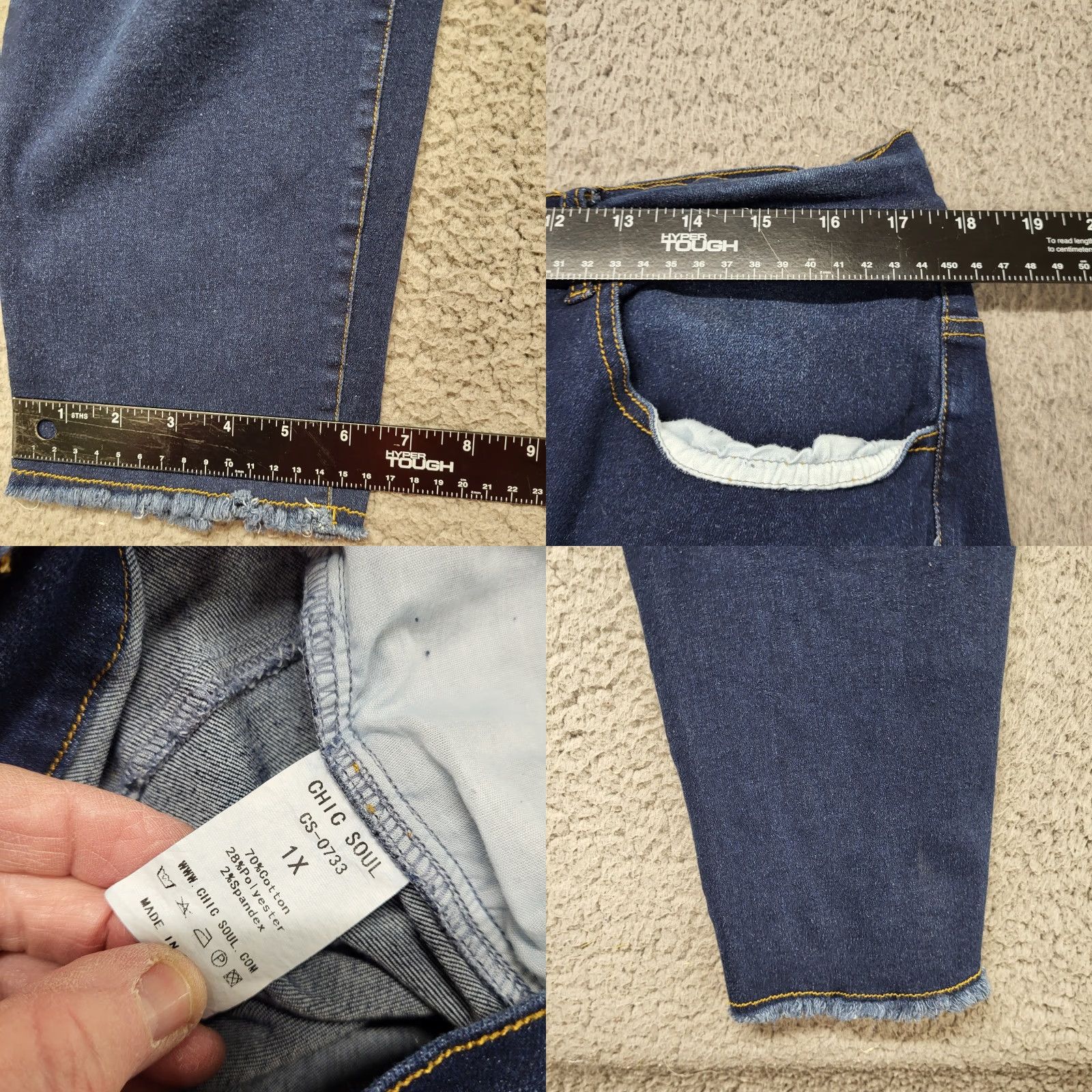 Vintage Chic Soul Womens Jeans 1X Blue Distressed Skinny Straight Leg 34x26 Pockets Size 40" / US 18 - 8 Thumbnail