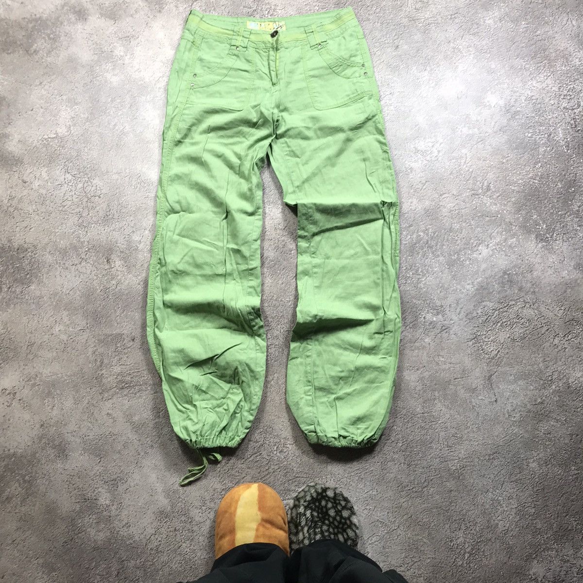 Vintage Vintage Y2K Baggy Cargo Pants Wide Leg Distressed Green 29 Size 29" - 2 Thumbnail