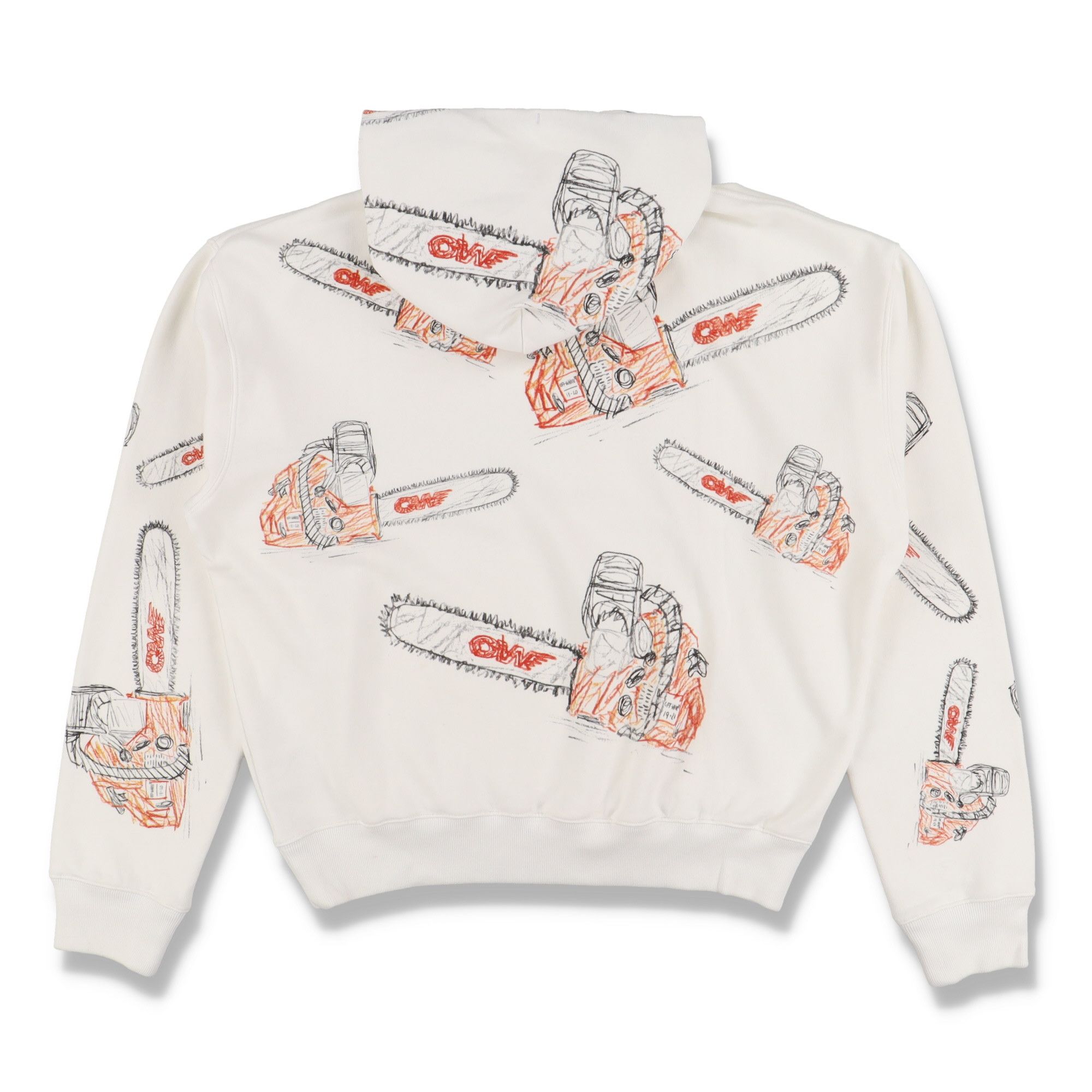 Off-White White Chainsaw Logo Print Oversized Hoodie Size US M / EU 48-50 / 2 - 8 Thumbnail