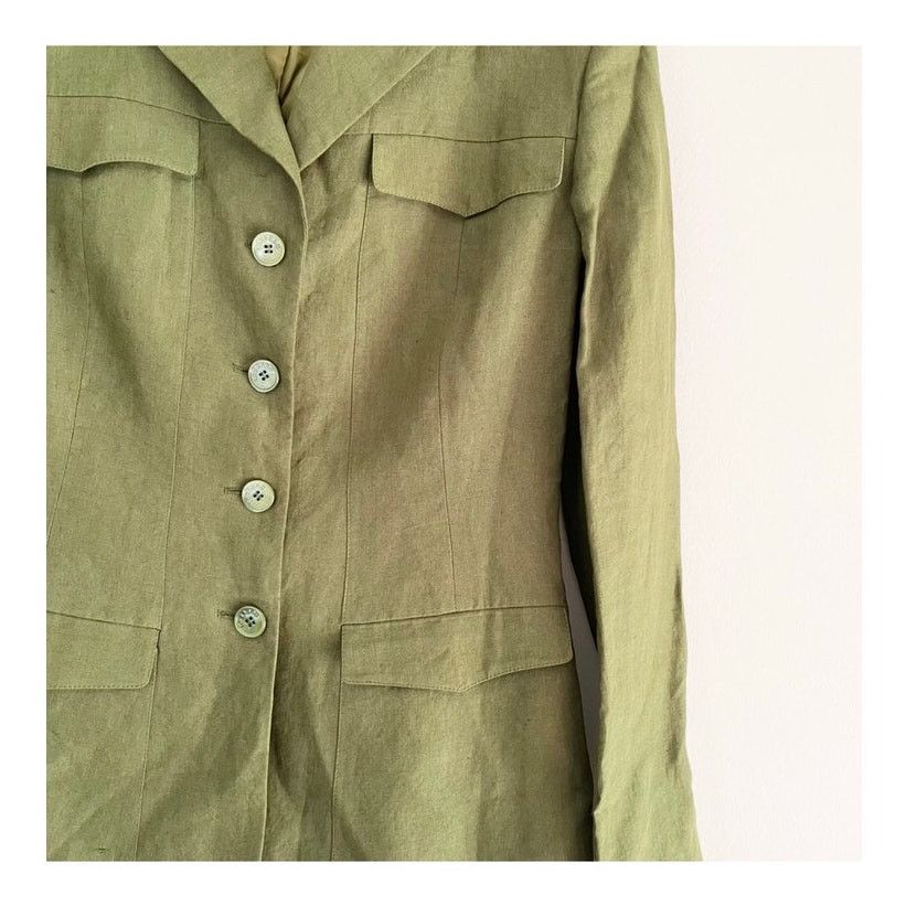 Iceberg Iceberg Army Green 100% Linen Utilitarian Blazer Jacket Size M / US 6-8 / IT 42-44 - 10 Thumbnail