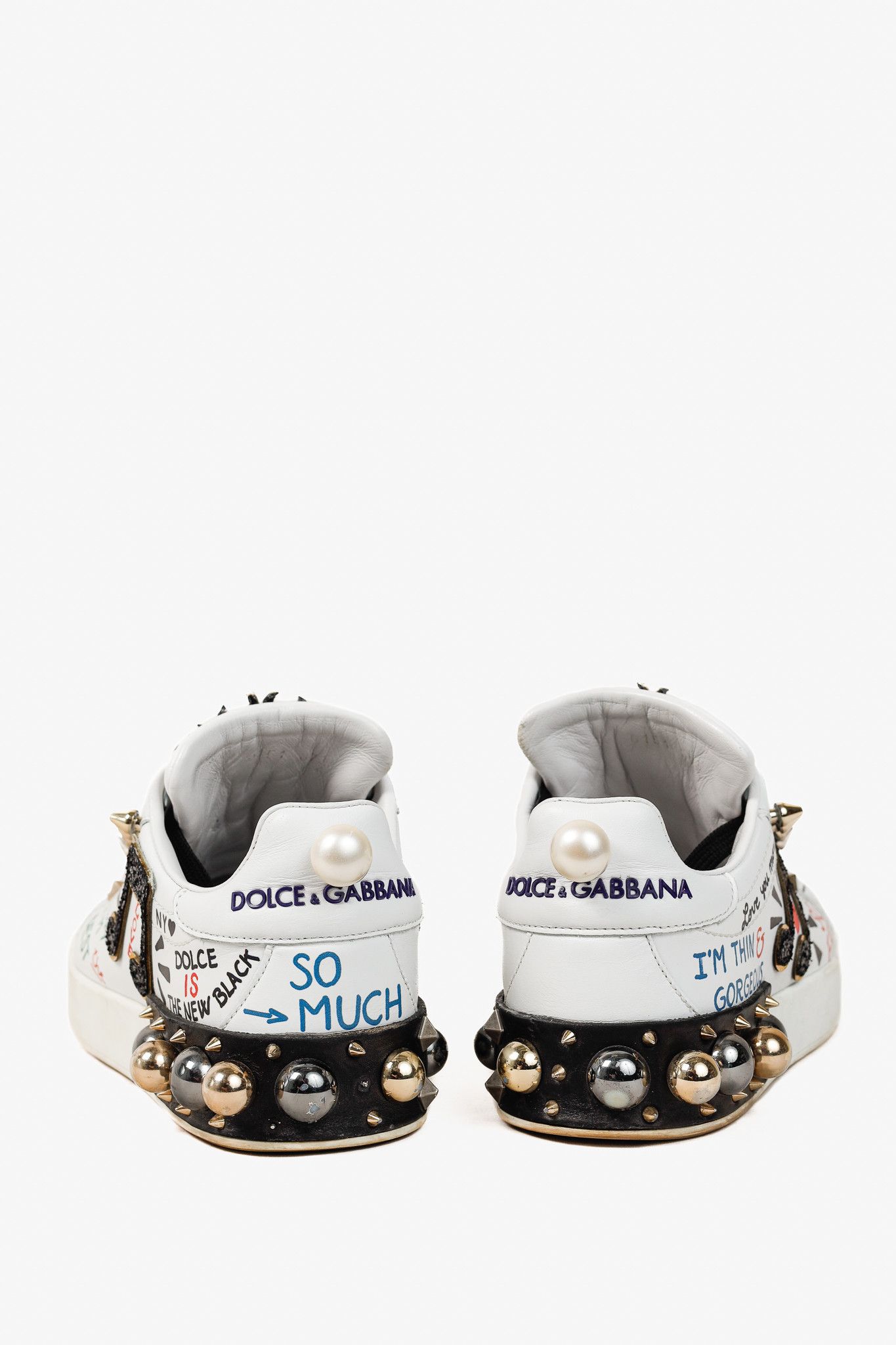 Dolce & Gabbana Dolce & Gabbana White Leather Musical Note Patch Sneakers Size US 7 / IT 37 - 3 Thumbnail