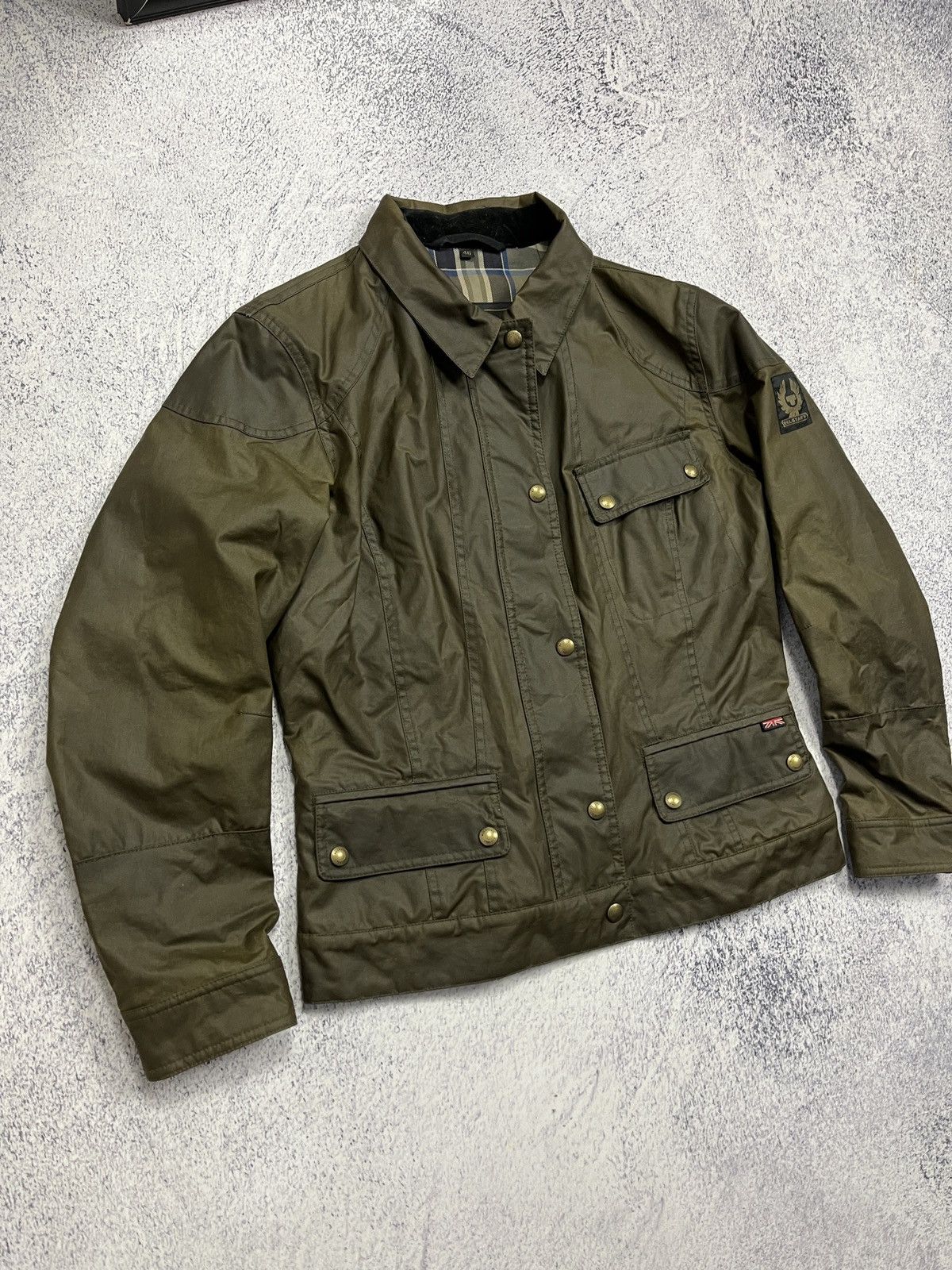 Belstaff × Vintage Belstaff Moto Waxed Women’s Plaid Jacket Cropped Biker Rare Size L / US 10 / IT 46 - 6 Thumbnail