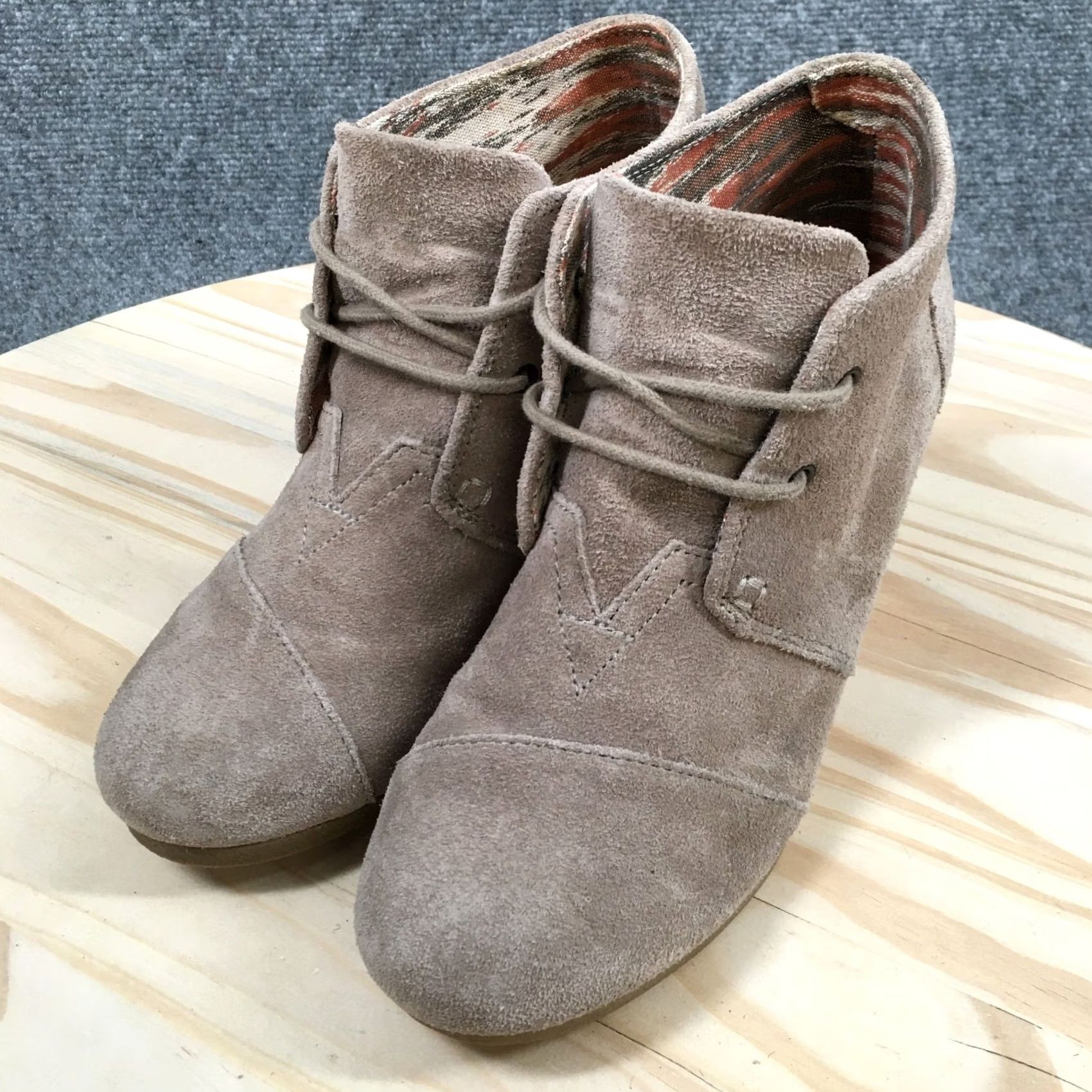 Toms TOMS Boots Womens 8 Desert Ankle Bootie Brown Black Lace Up Wedge Heels 710816 Size US 8 / IT 38 - 4 Thumbnail