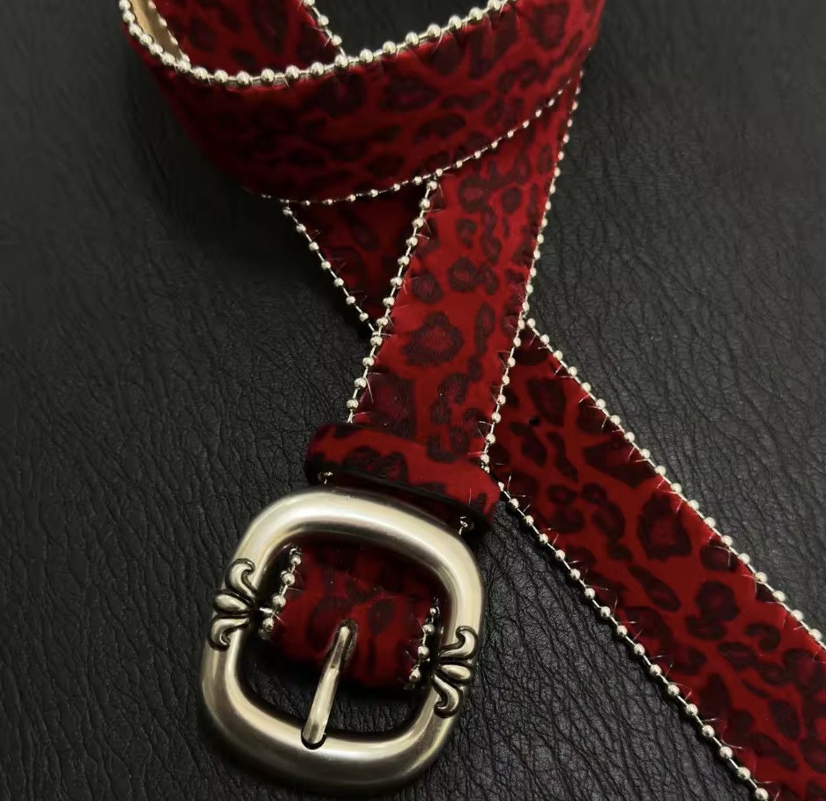 Leather Red Leopard Print Pu Leather Belt Size ONE SIZE - 2 Thumbnail