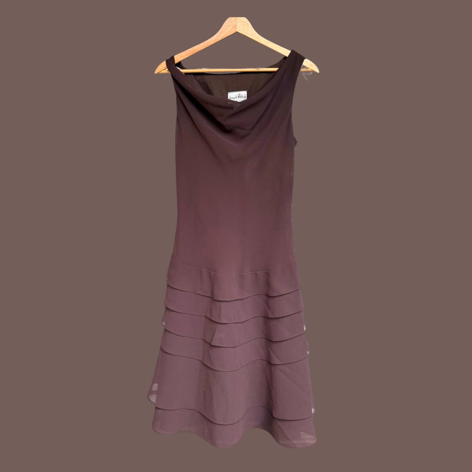 Joseph Ribkoff × Vintage VTG Sleeveless Dress | Joseph Ribkoff Brown Ruffle Hem | 90s Size M / US 6-8 / IT 42-44 - 1 Thumbnail
